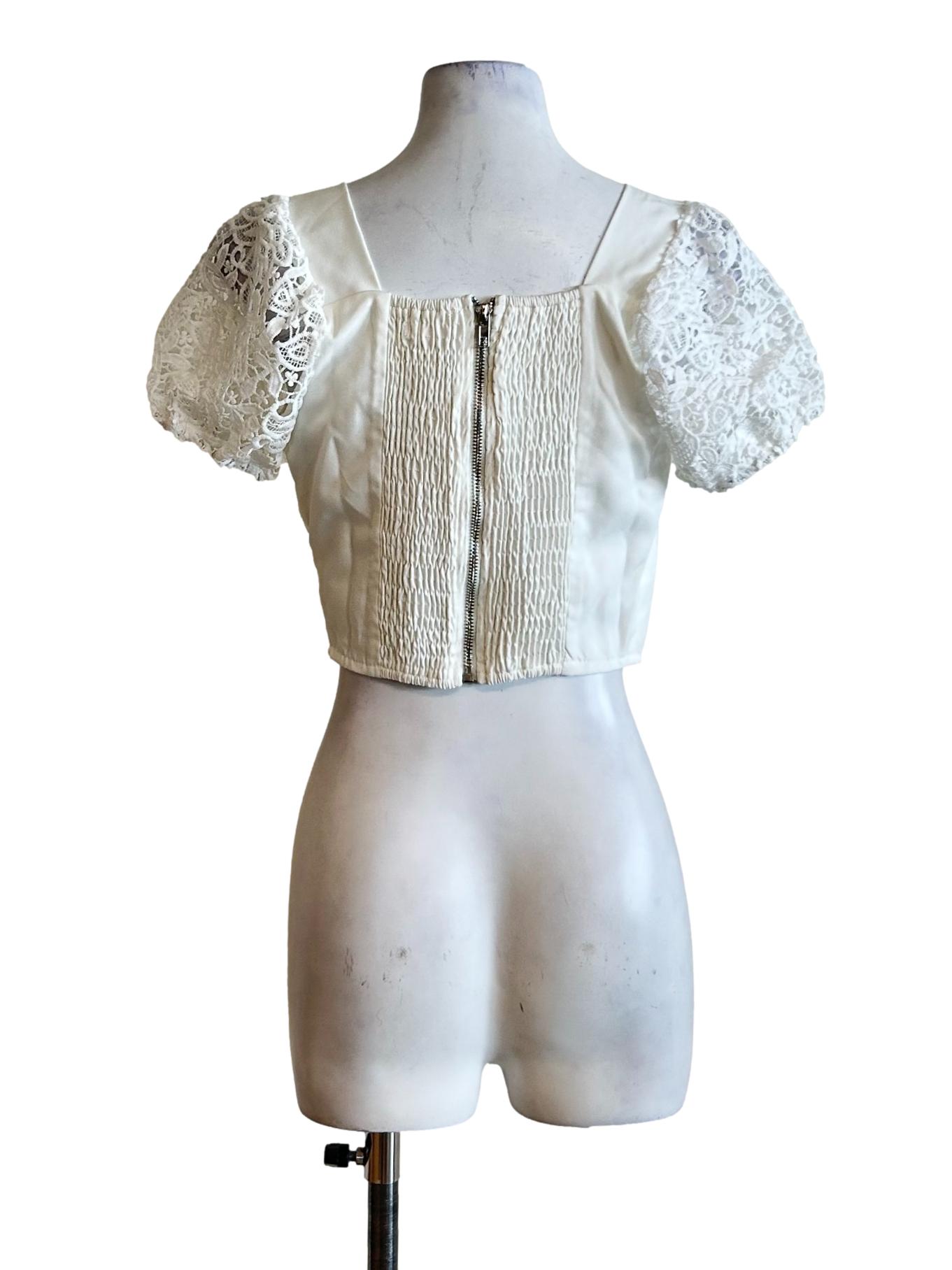 White Lace Sleeves Tops