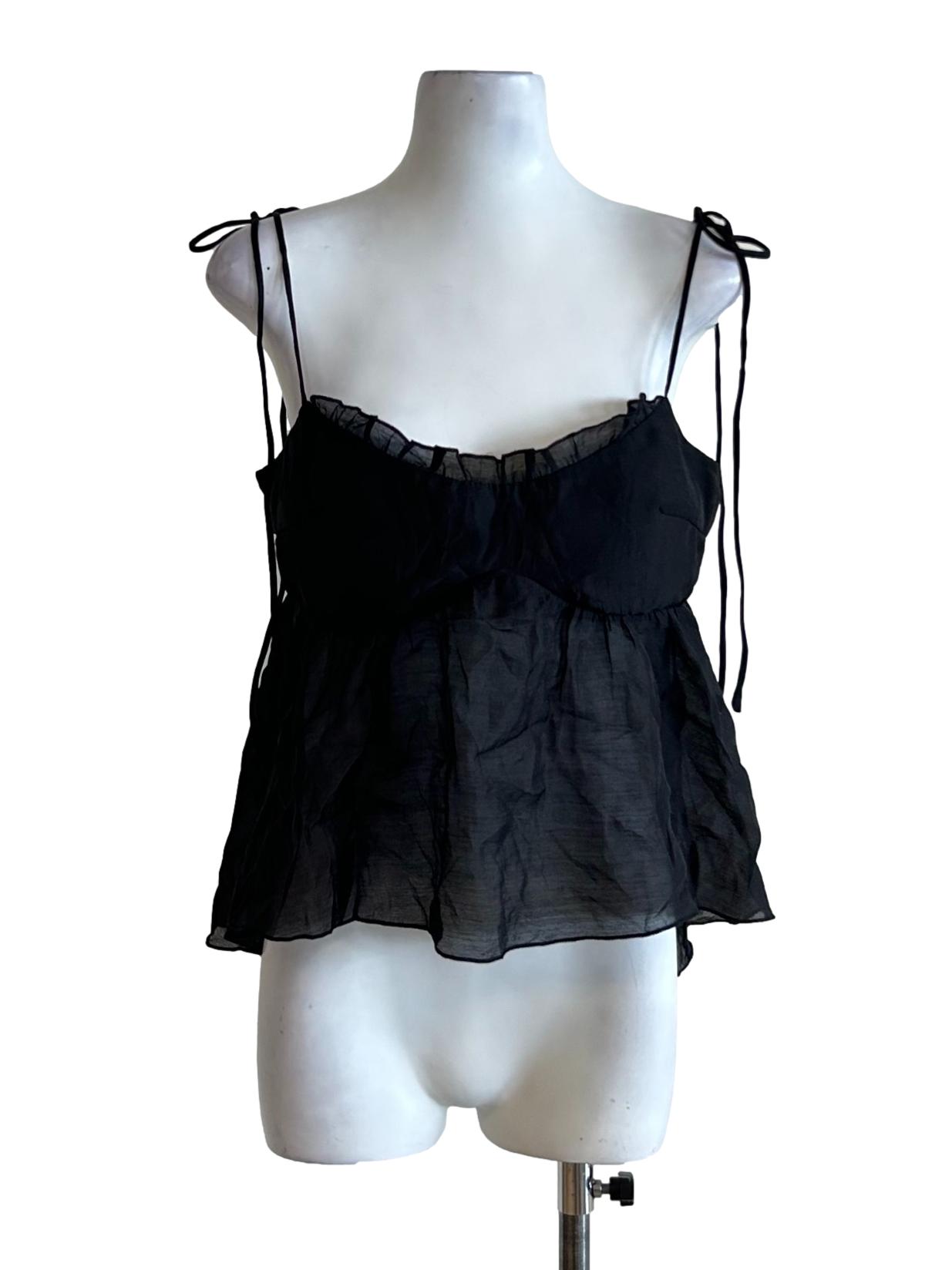 Black Spaghetti Strap Padded Tops
