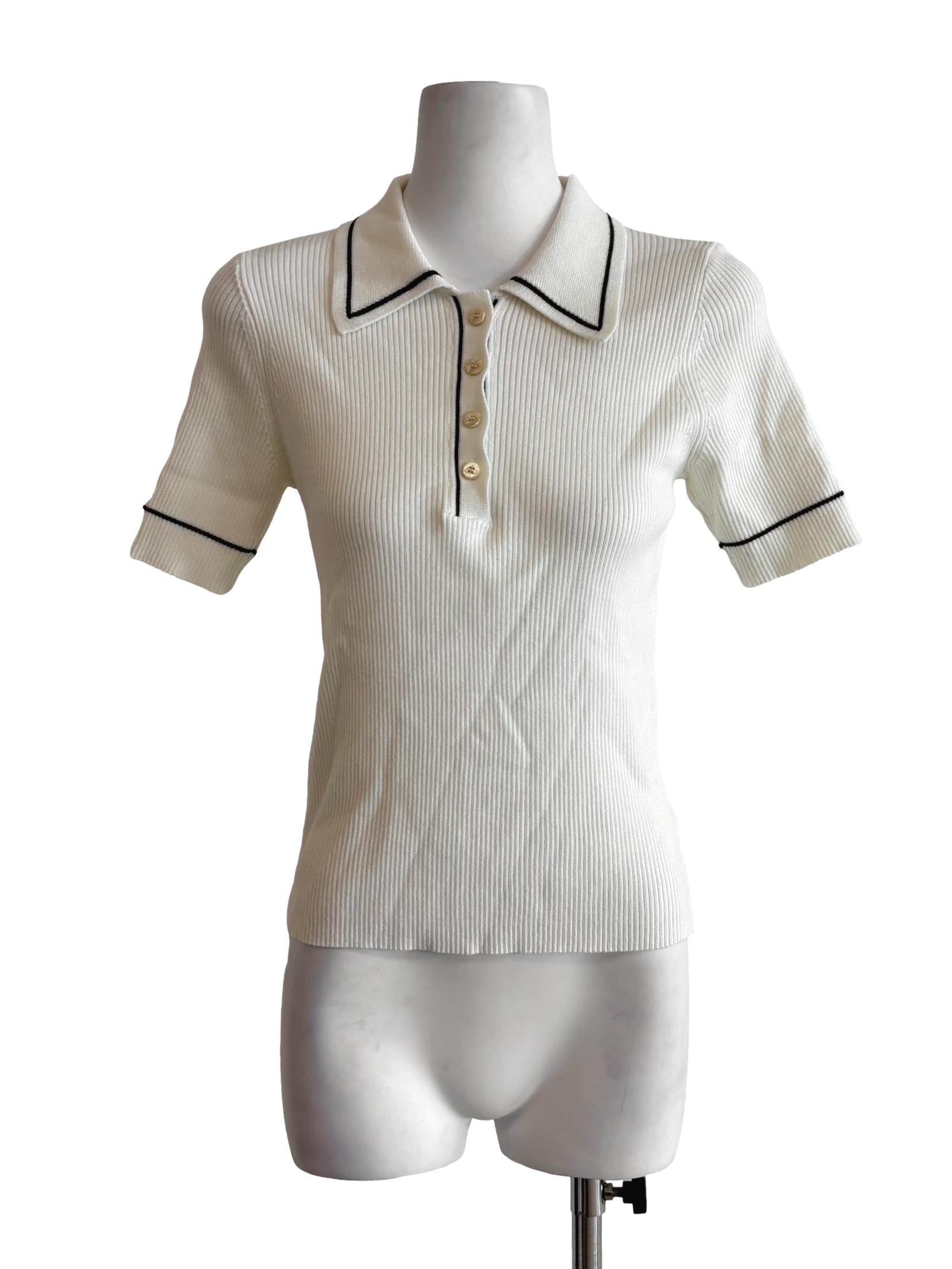 Ivory White Short Sleeve Ribbed Polo Shirt LB