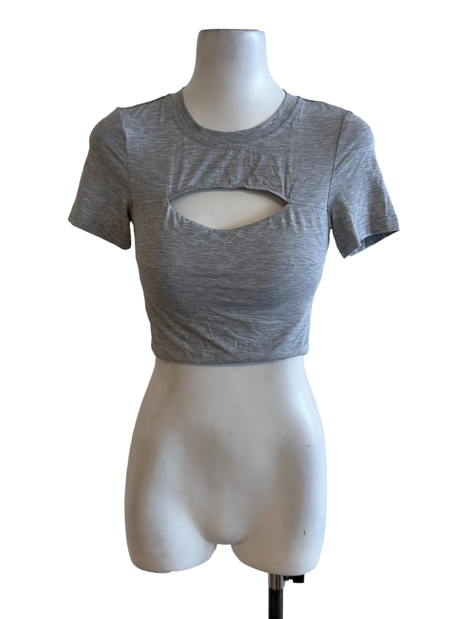 Light Grey Round Front Open Short Sleeve Top