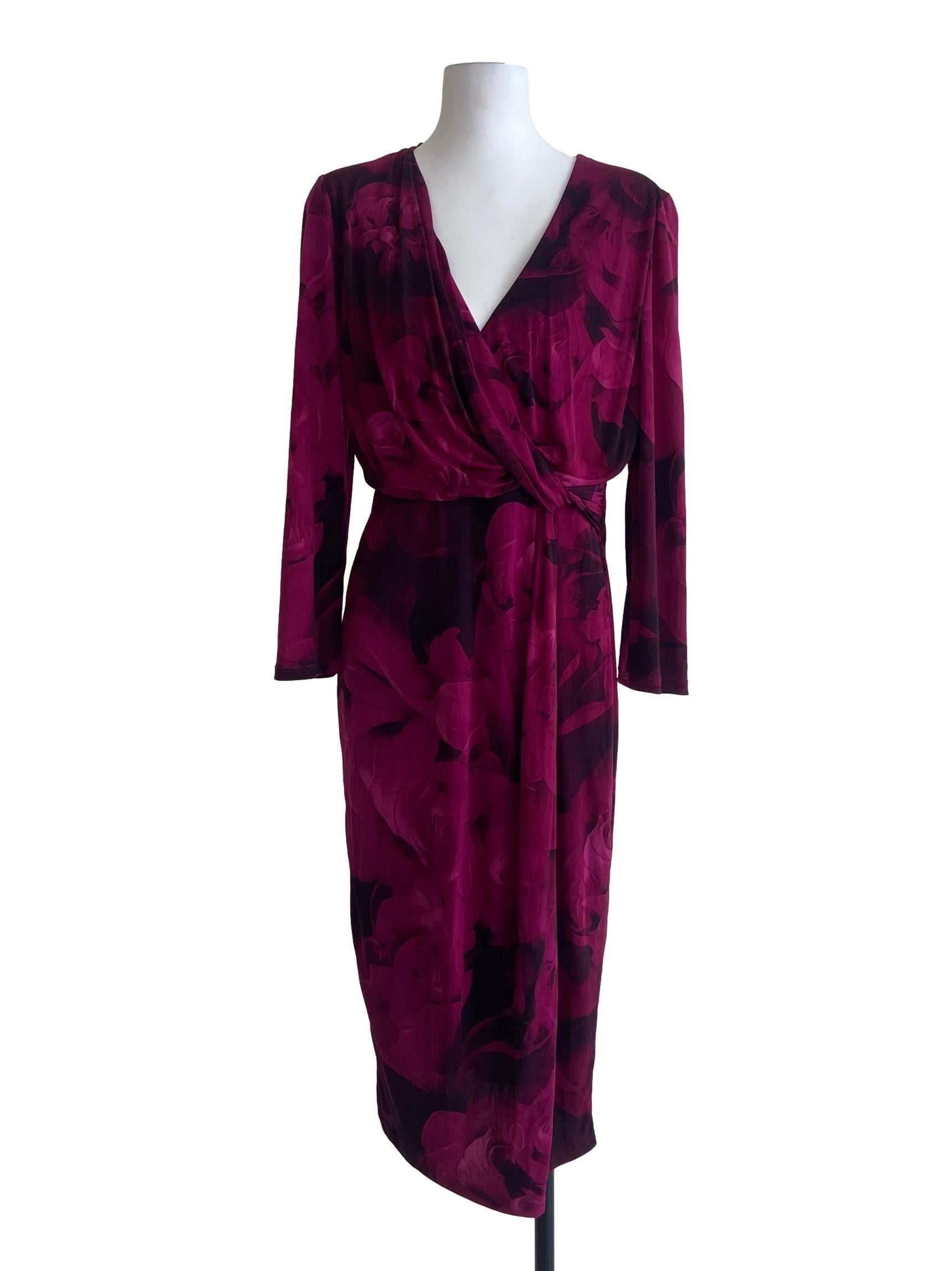 Magenta Purple Floral V-Neck Dress