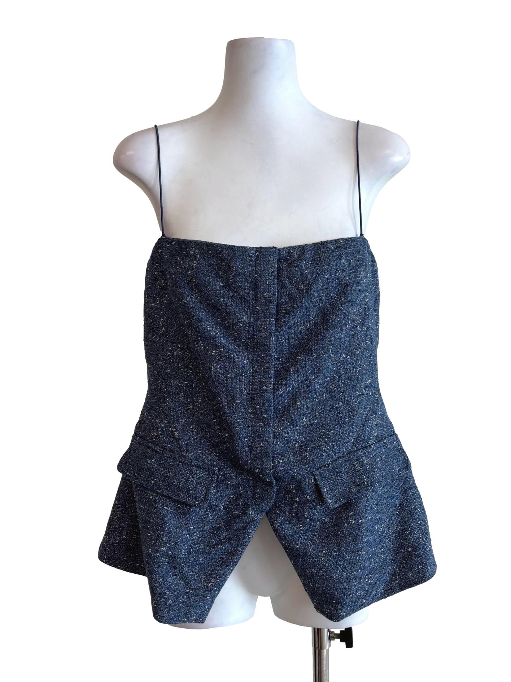 Pigeon Blue Spaghetti Strap Tweed Top LB