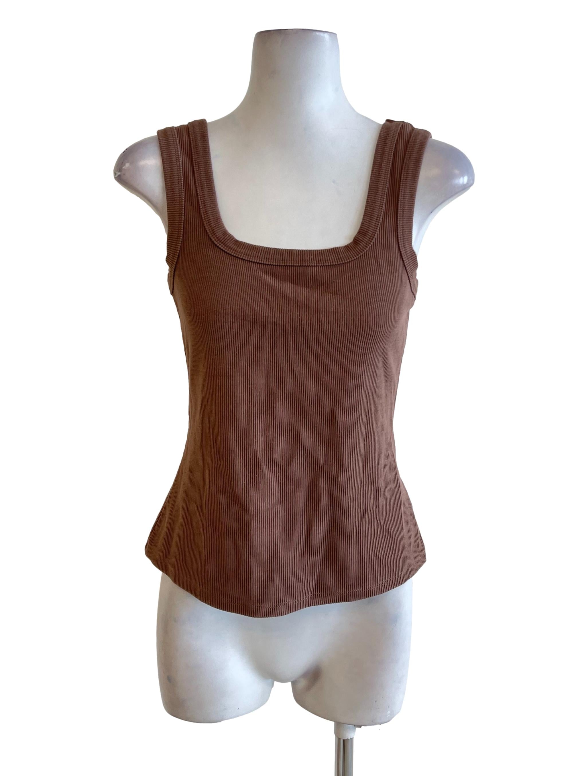 Brown Square Neck Pencil Top