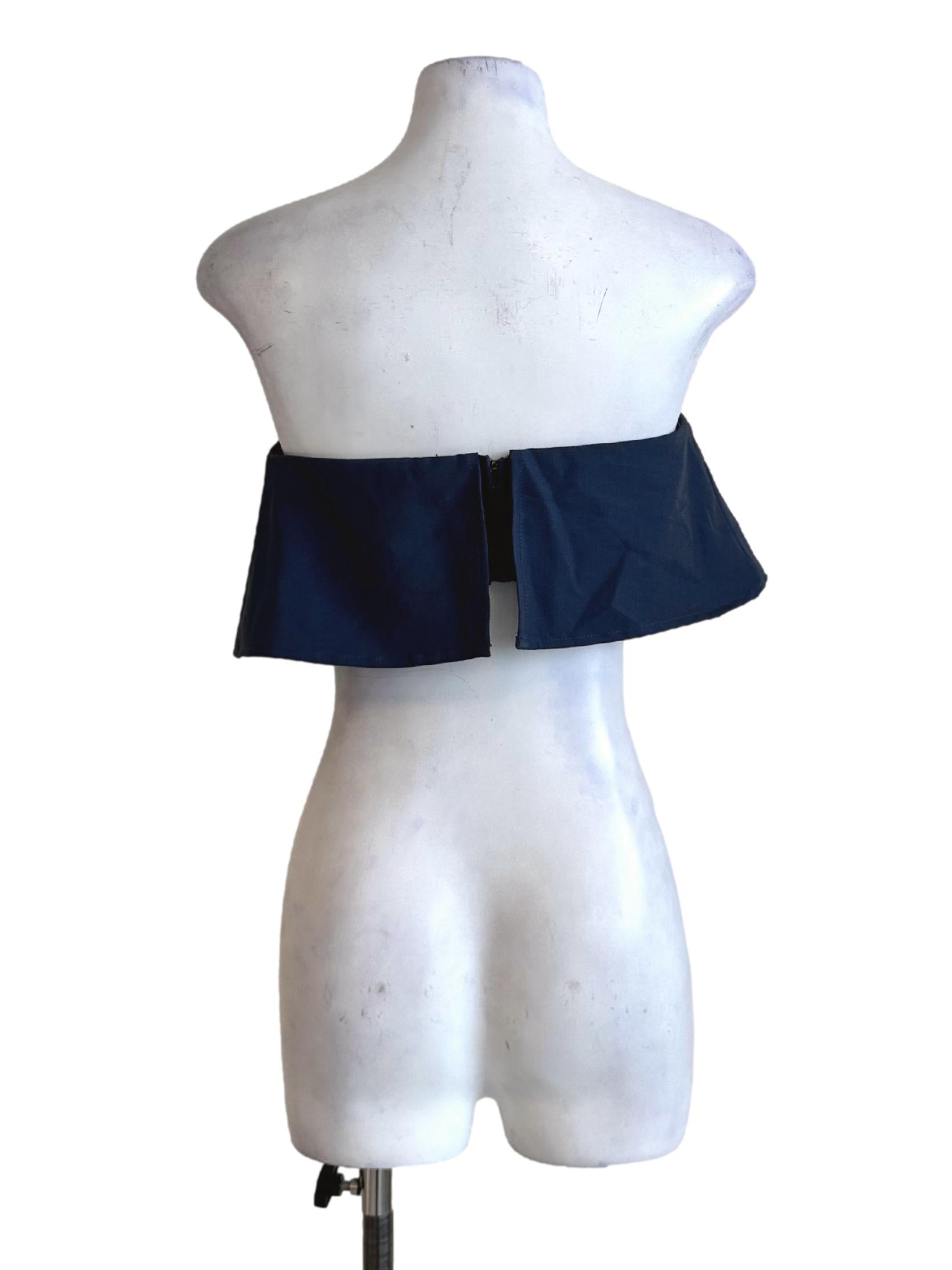 Bluish Grey Padded Strapless Crop Top YHF