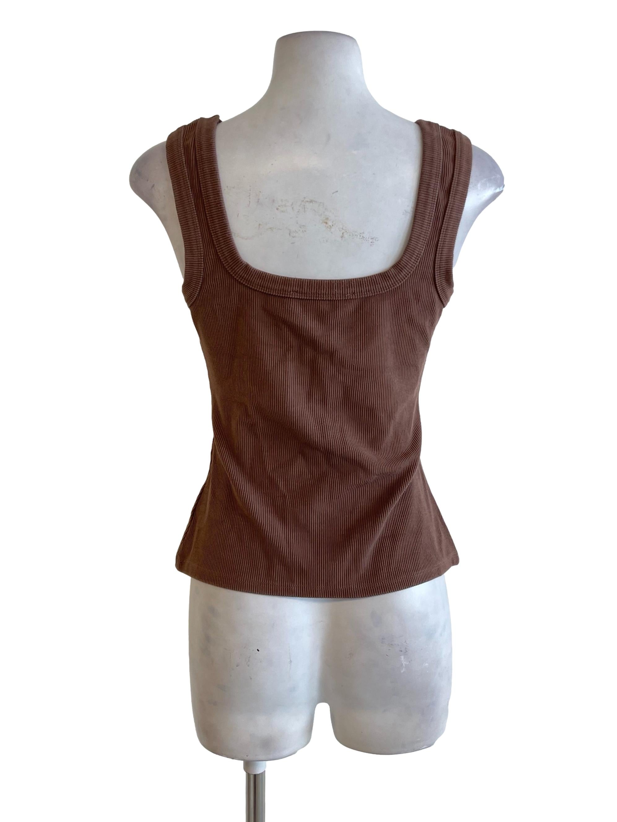 Brown Square Neck Pencil Top