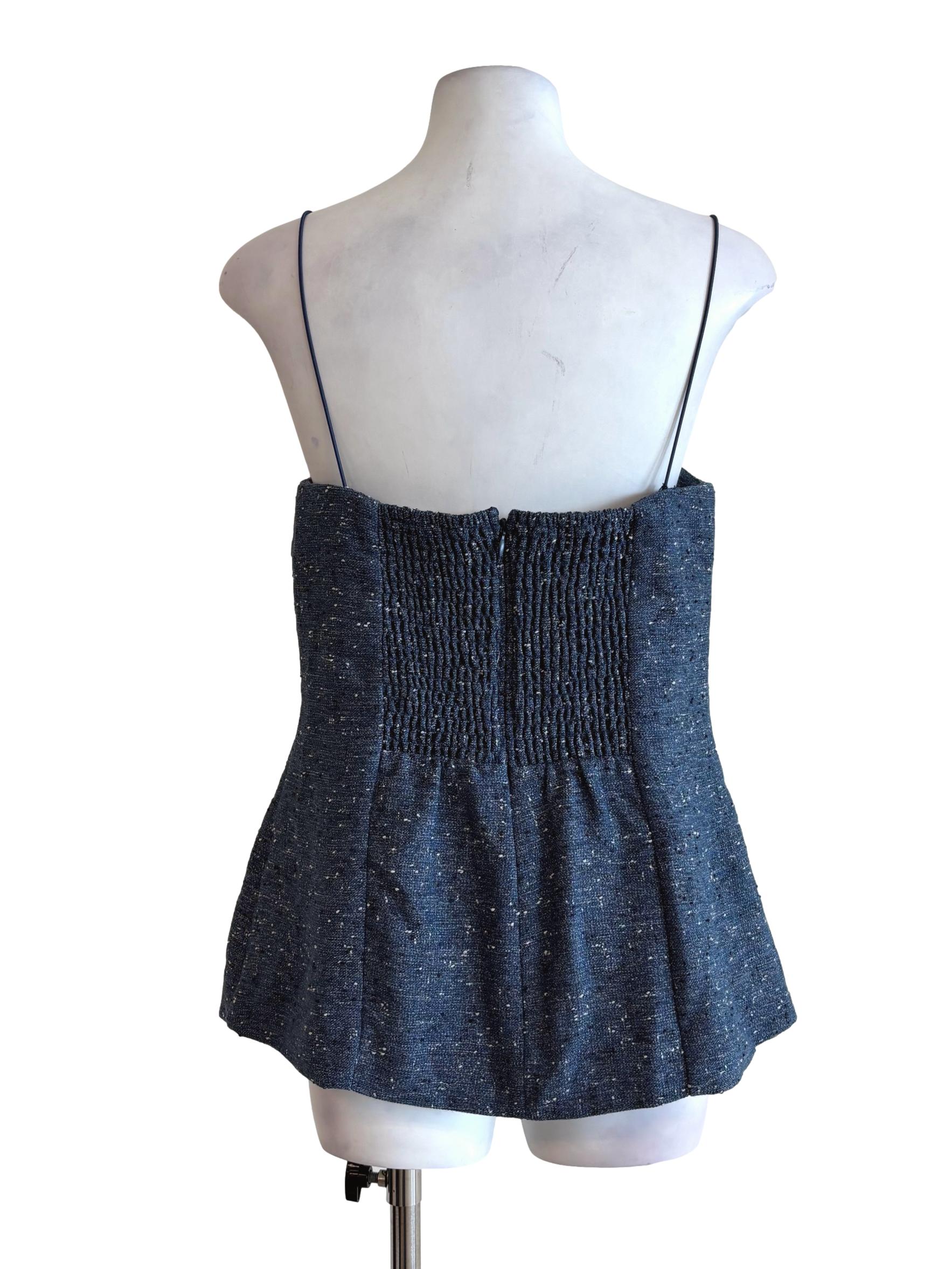 Pigeon Blue Spaghetti Strap Tweed Top LB