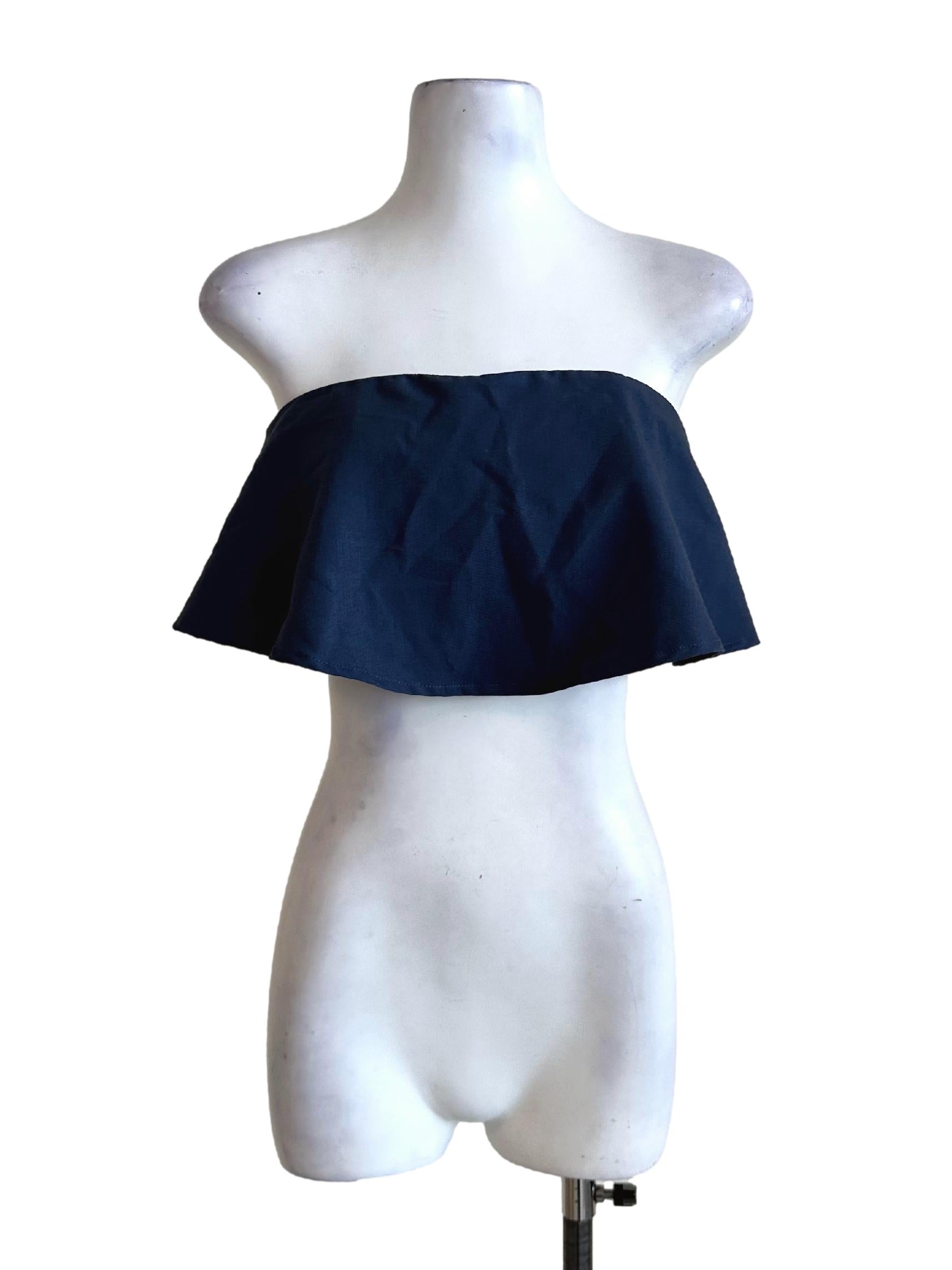 Bluish Grey Padded Strapless Crop Top YHF