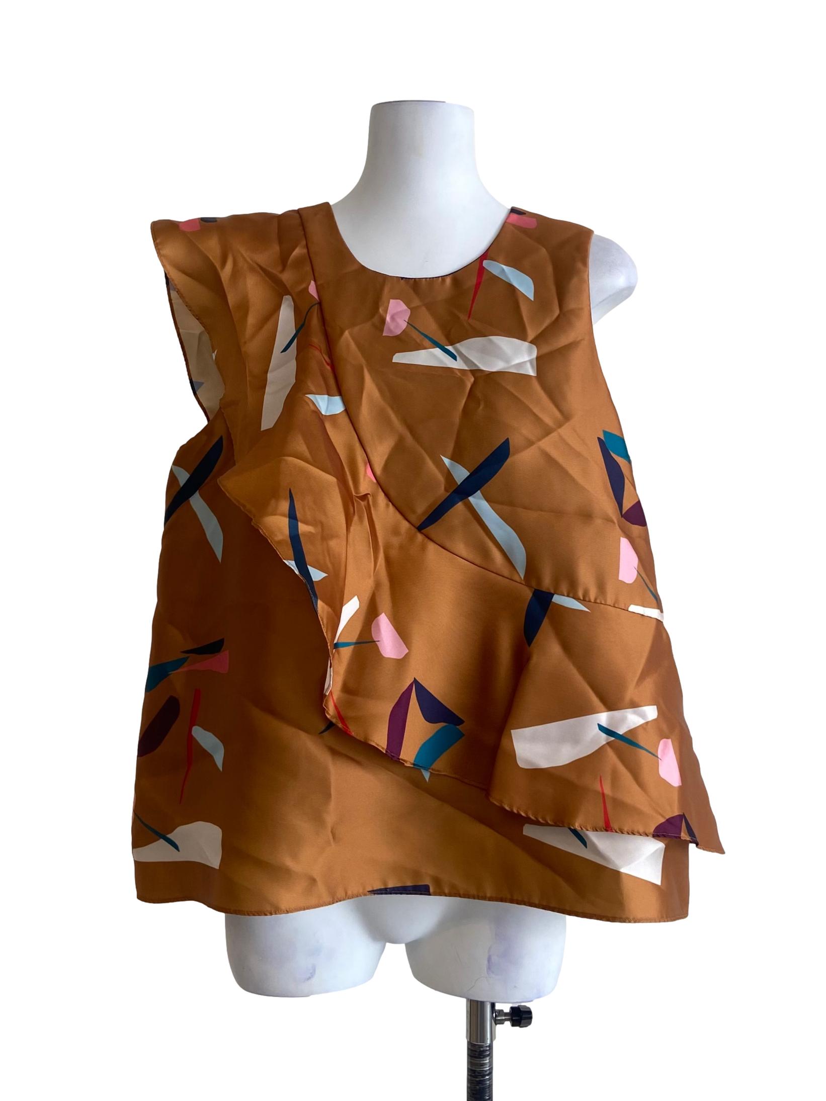 Brown Sleeveless Ruffled Top