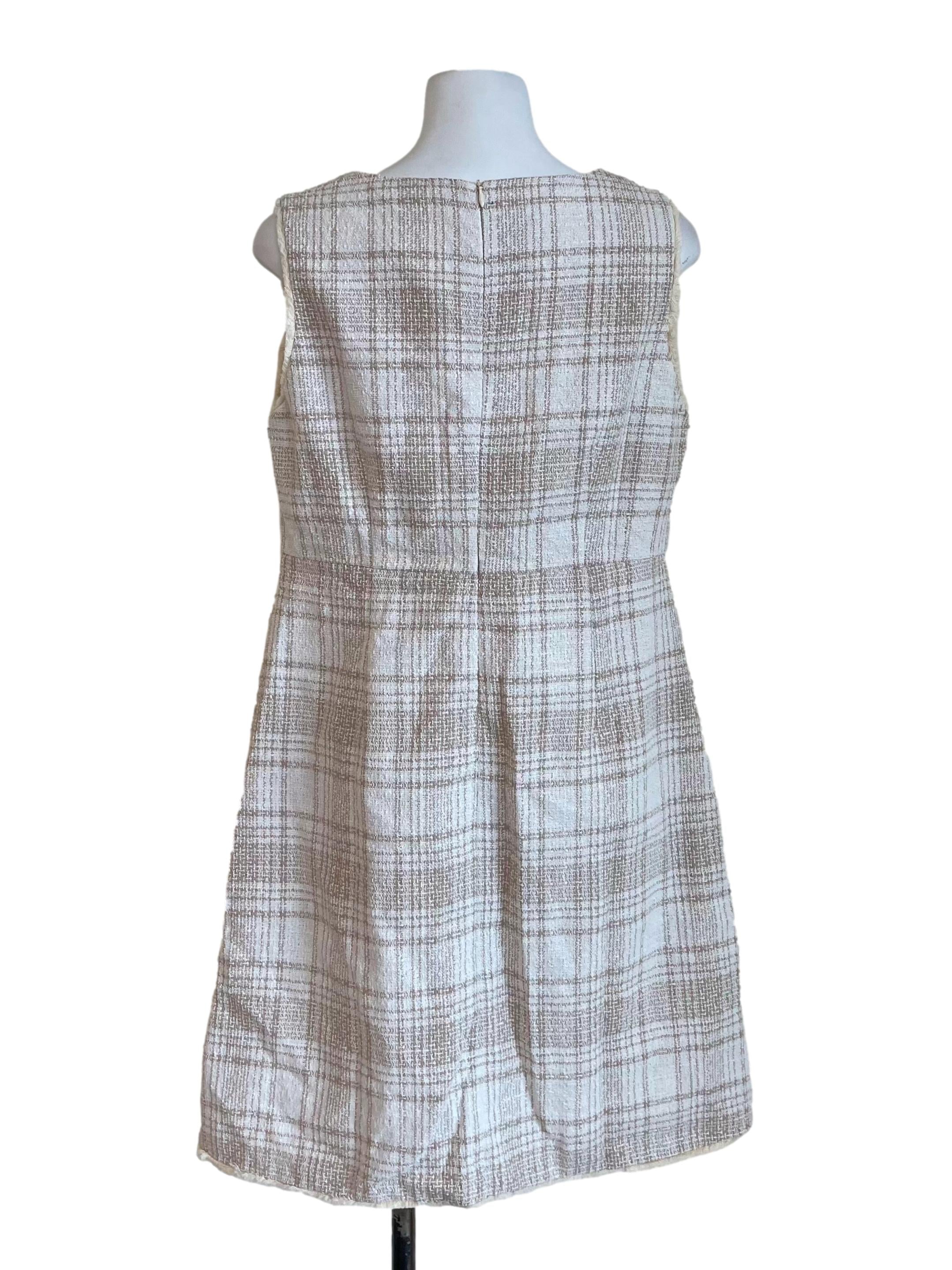 Ivory Tweed Scoop Neck Sleeveless Dress