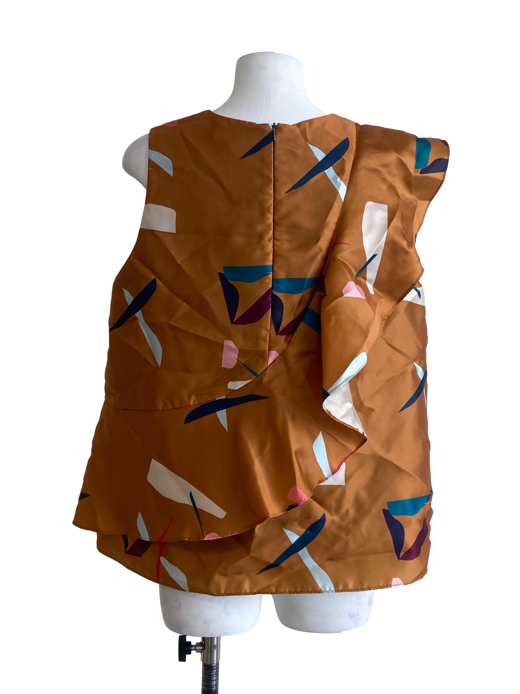 Brown Sleeveless Ruffled Top