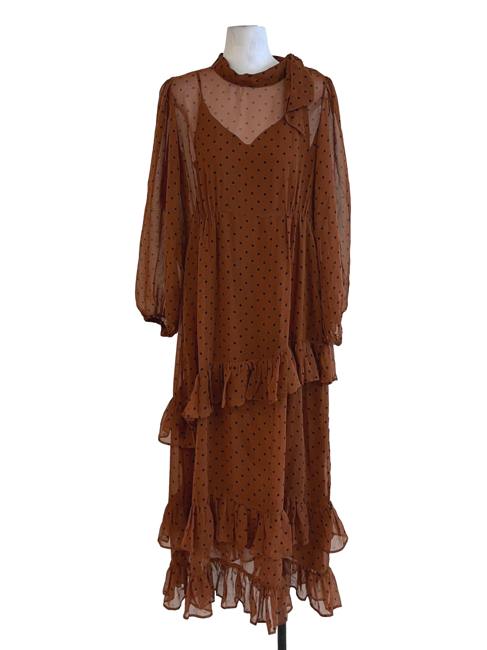 Brown Polka Dot Empire Dress