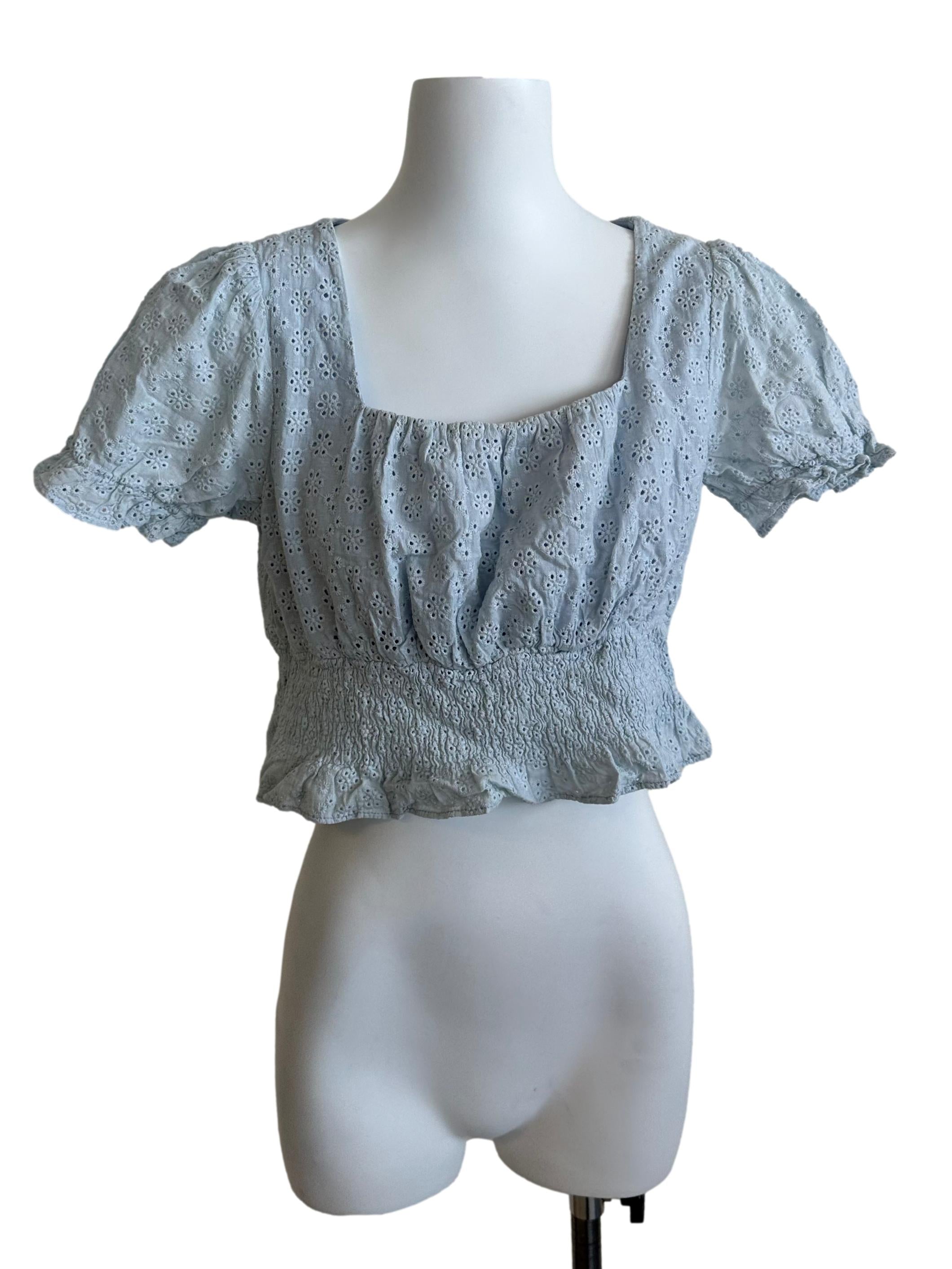Light Blue Eyelet Embroidery Top
