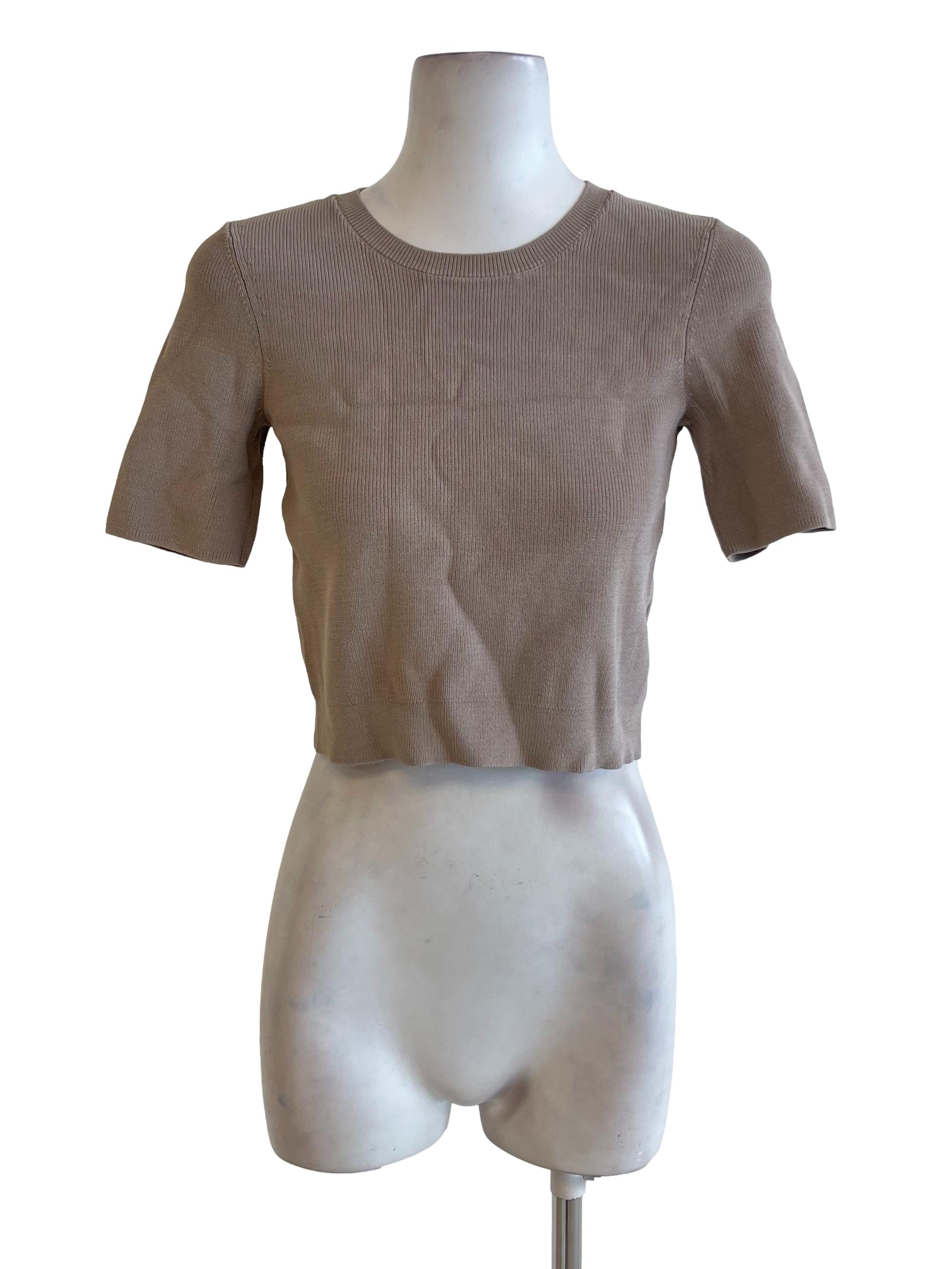 Dusty Brown Fitted Crop Top