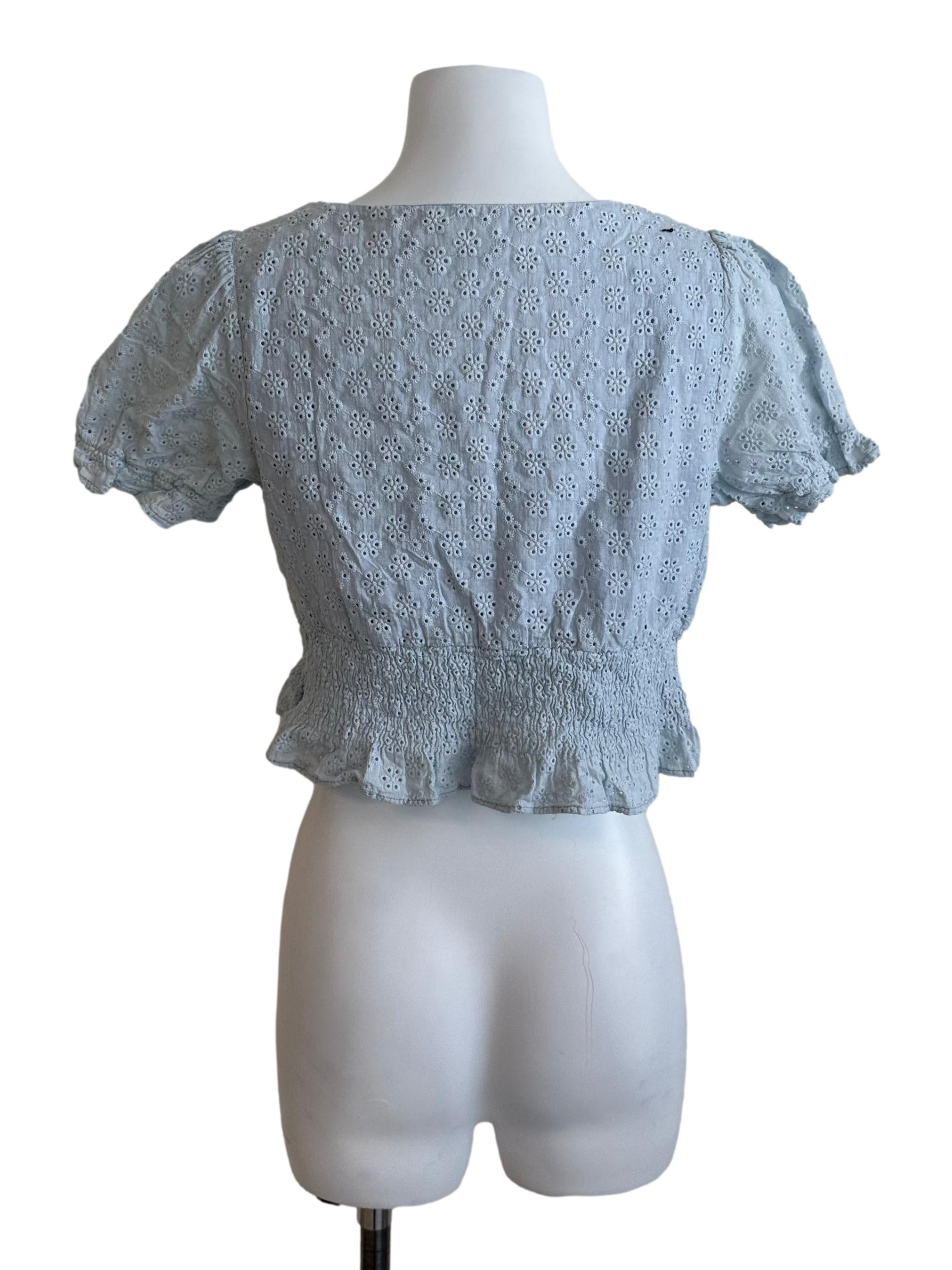 Light Blue Eyelet Embroidery Top