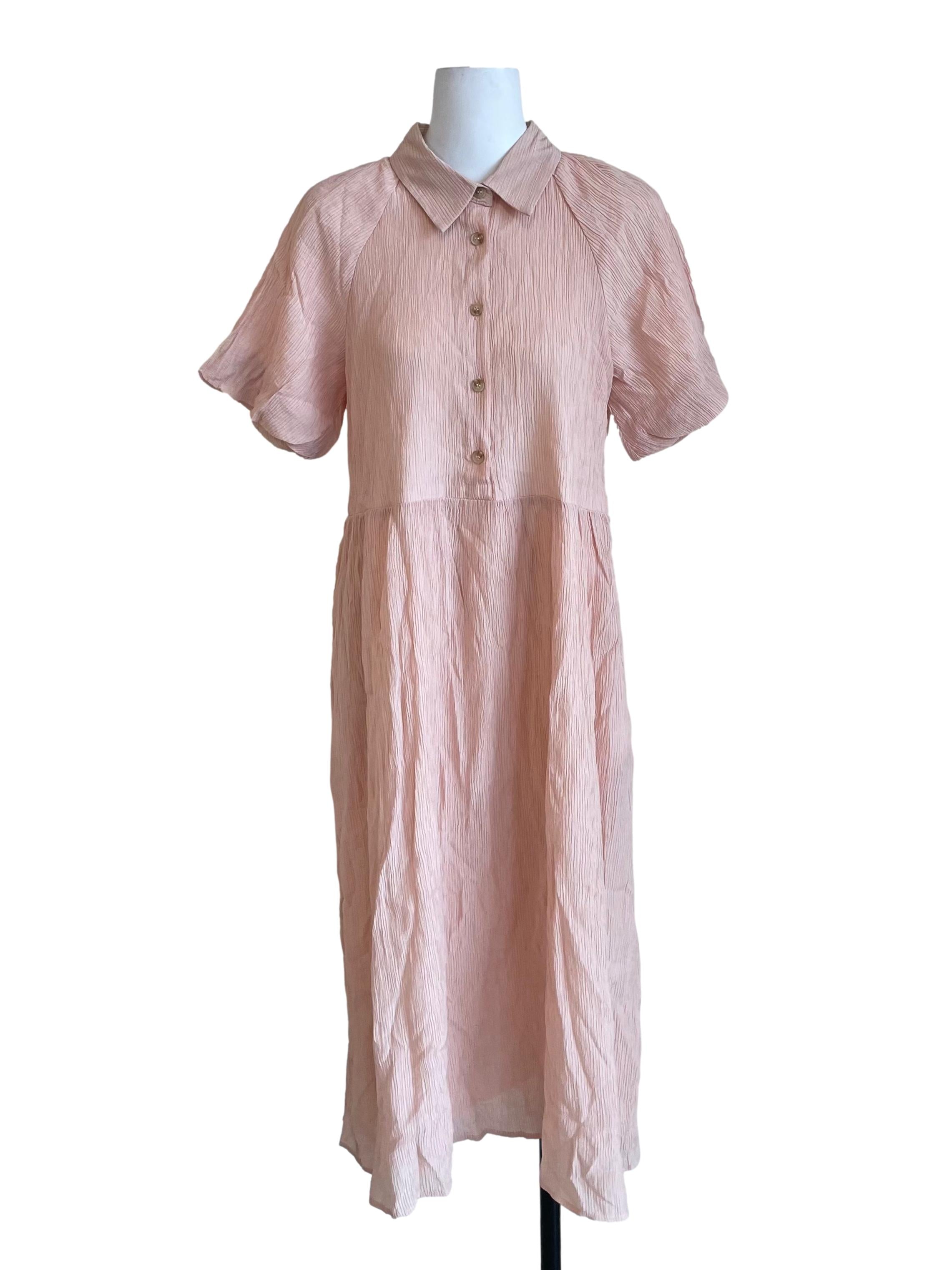 Light Peach Textured Baggy Shirt Dress