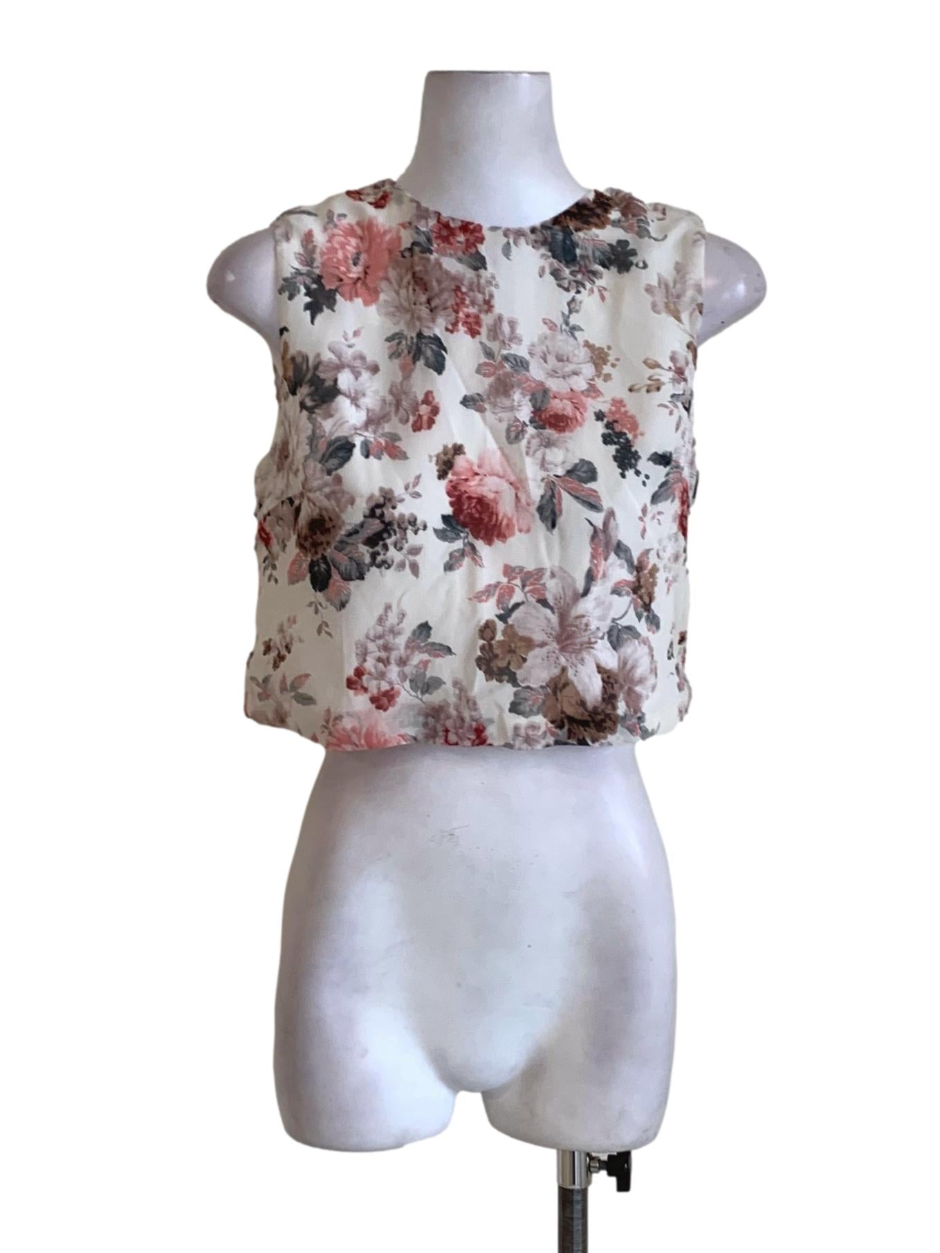 Cream Floral Sleeveless Top