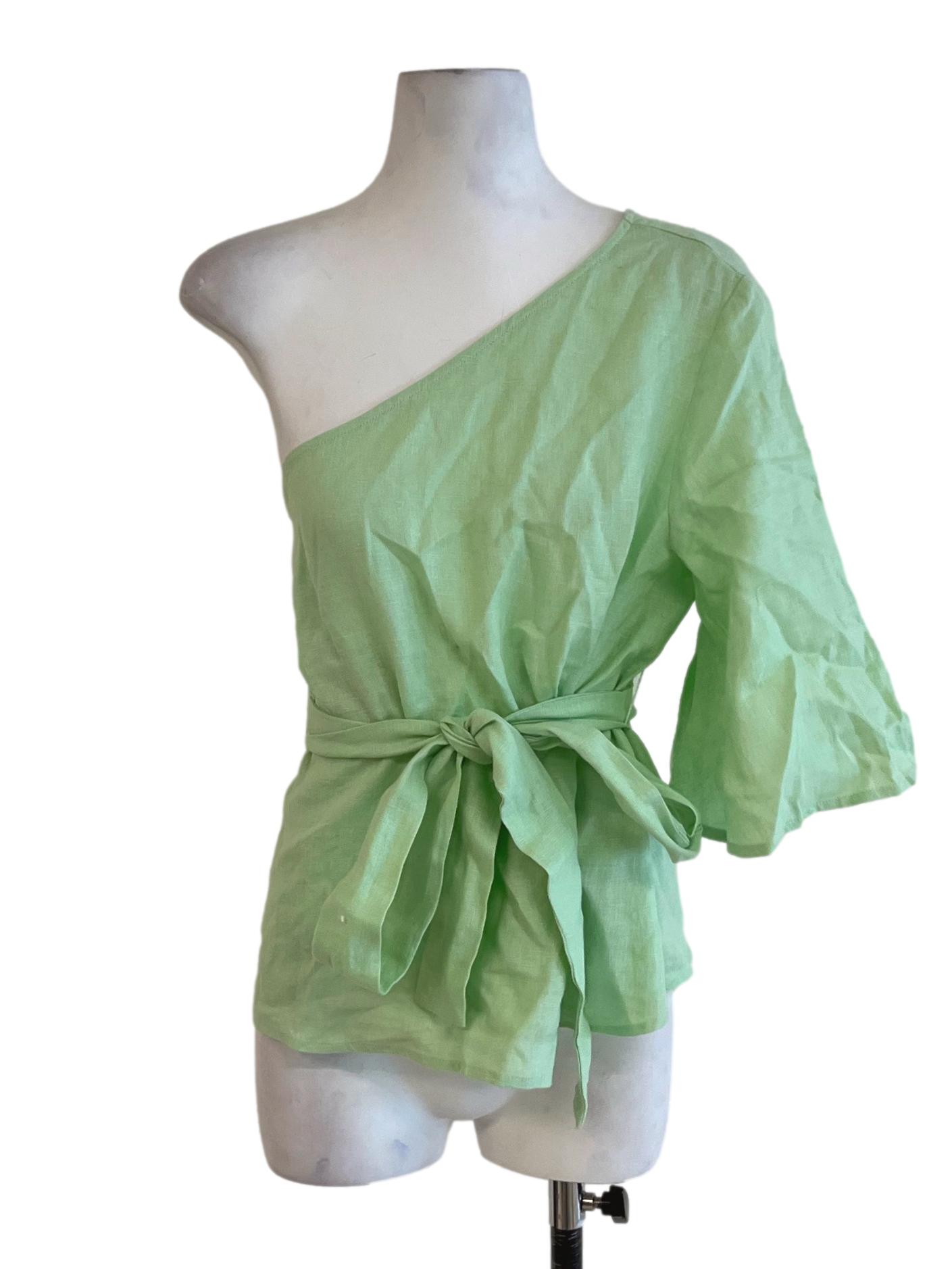 Mint Green Asymmetrical Neckline Blouse
