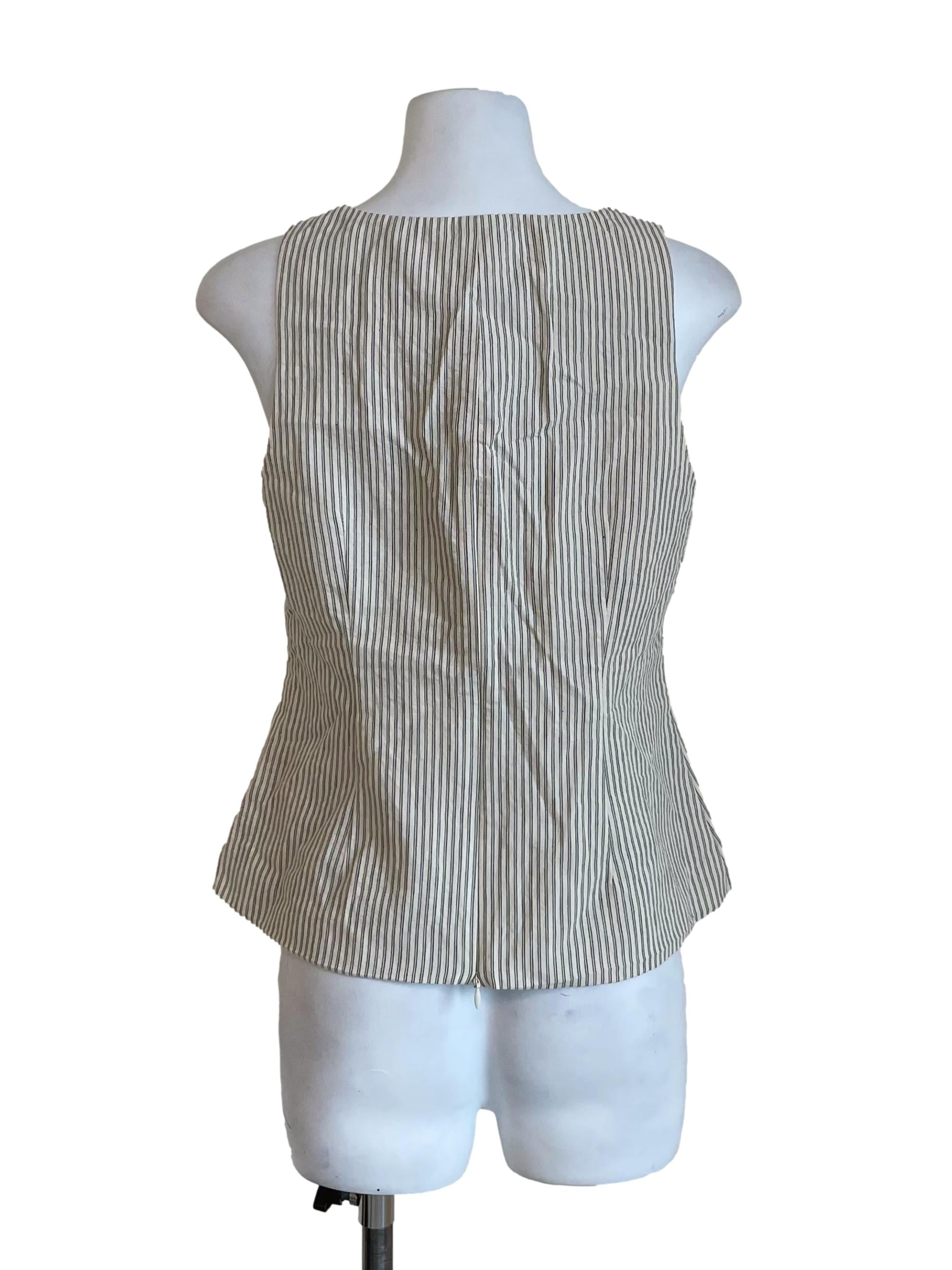 Chiffon Stripe Square Neck Fitted Top