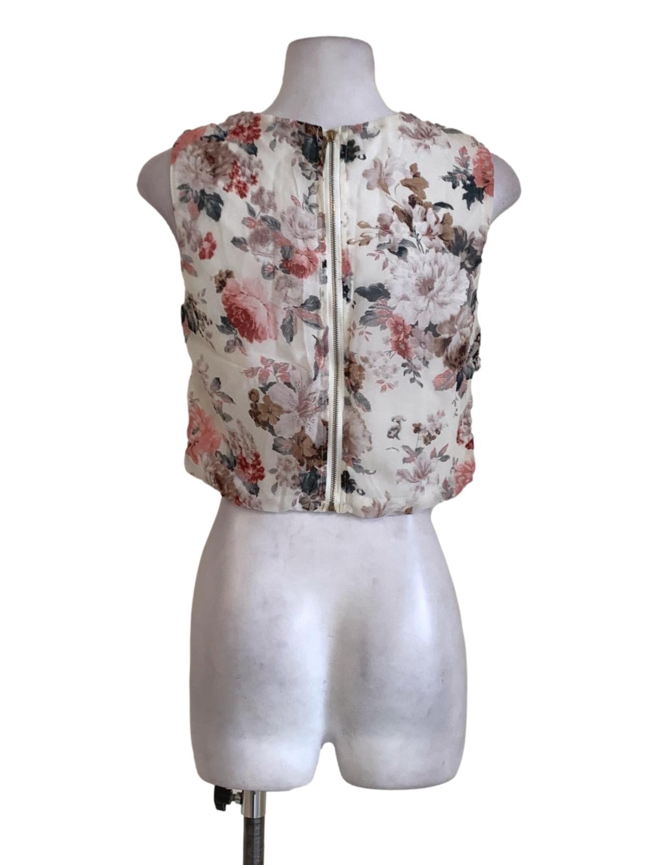 Cream Floral Sleeveless Top