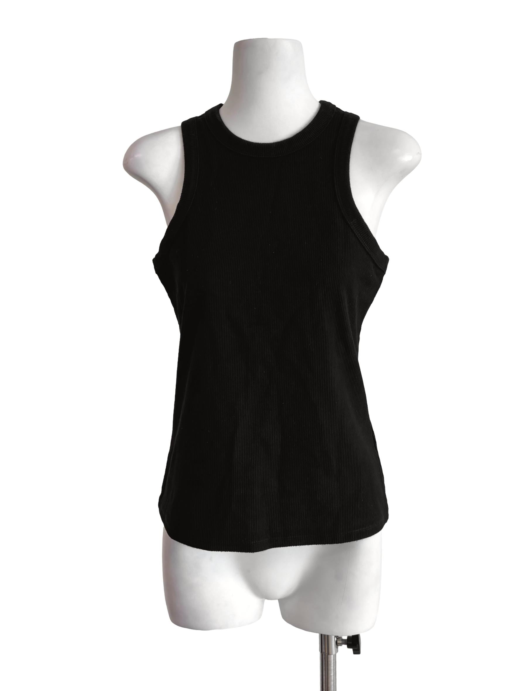 Ink Black Round Neck Ribbed Tank Top LB