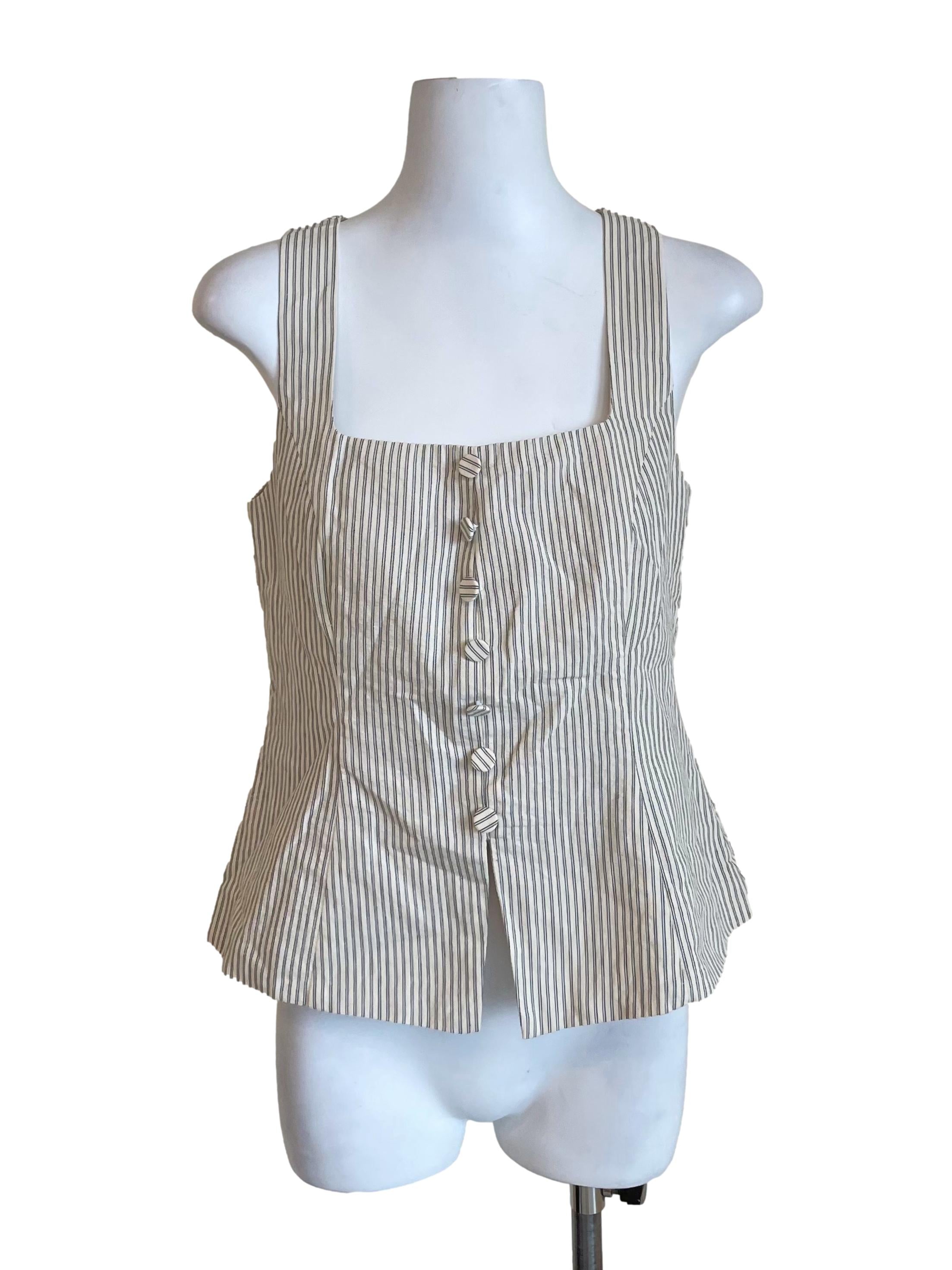 Chiffon Stripe Square Neck Fitted Top