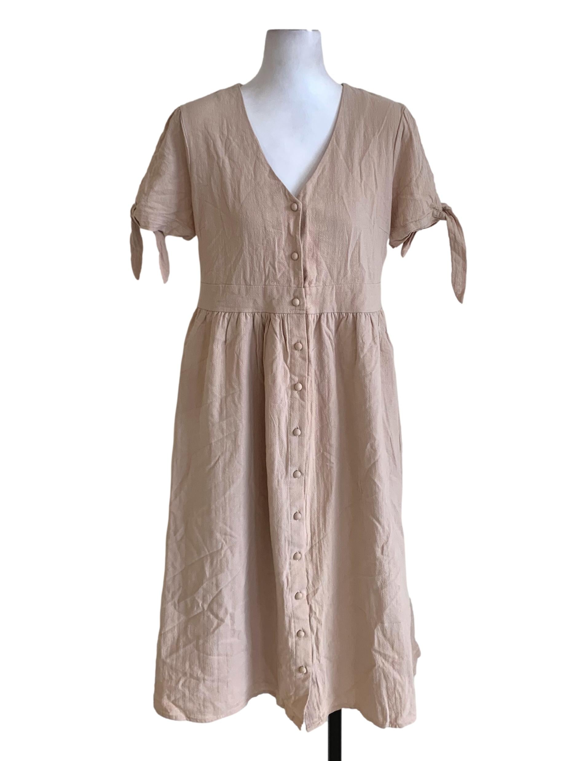 Beige V-Neckline Empire Dress
