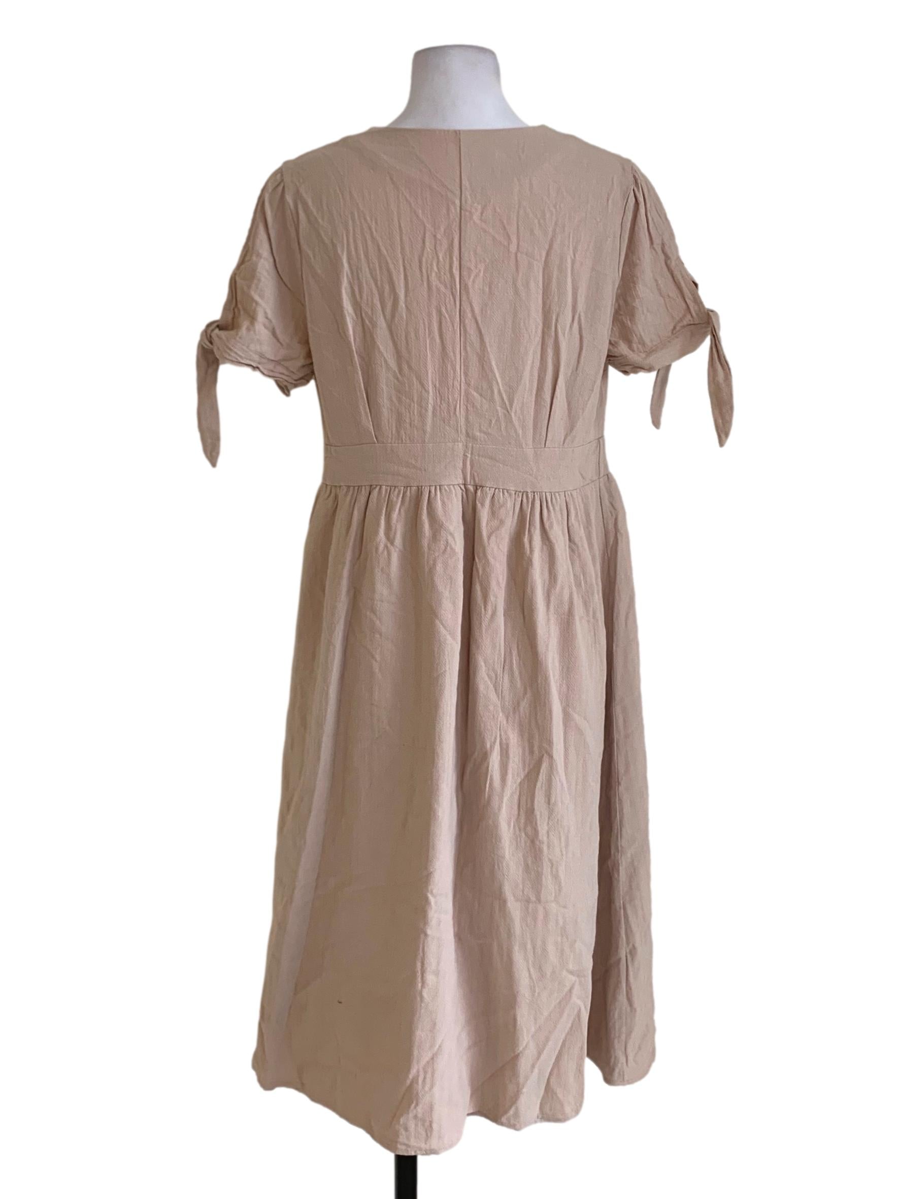 Beige V-Neckline Empire Dress