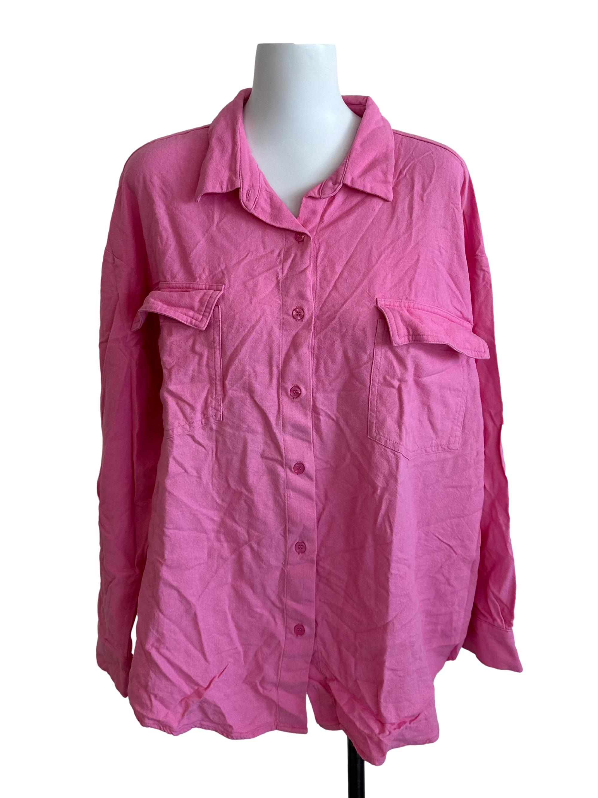 Fushia Pink Collar Button Top