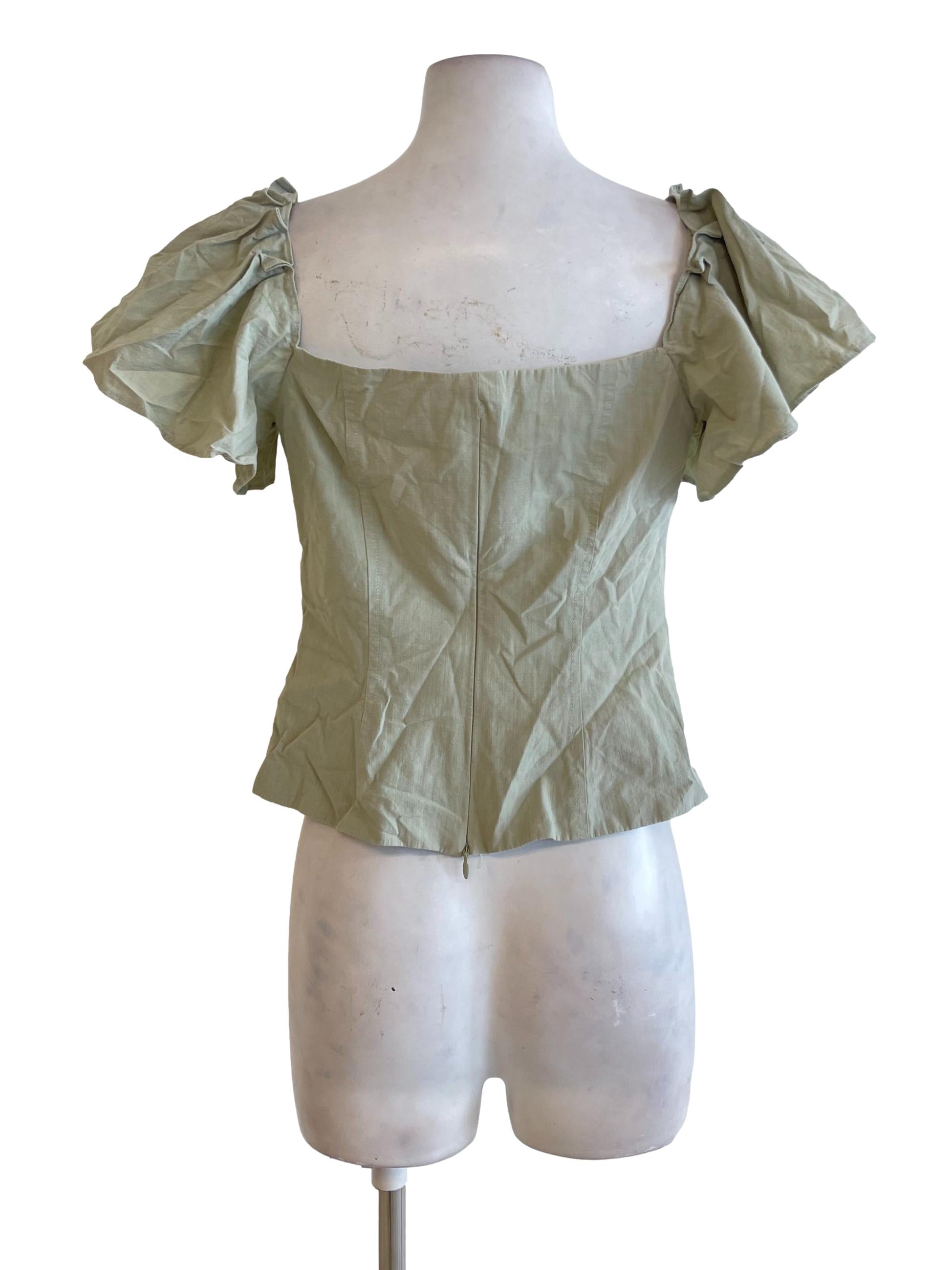 Sage Green Circular Cap Peasant Neck Top