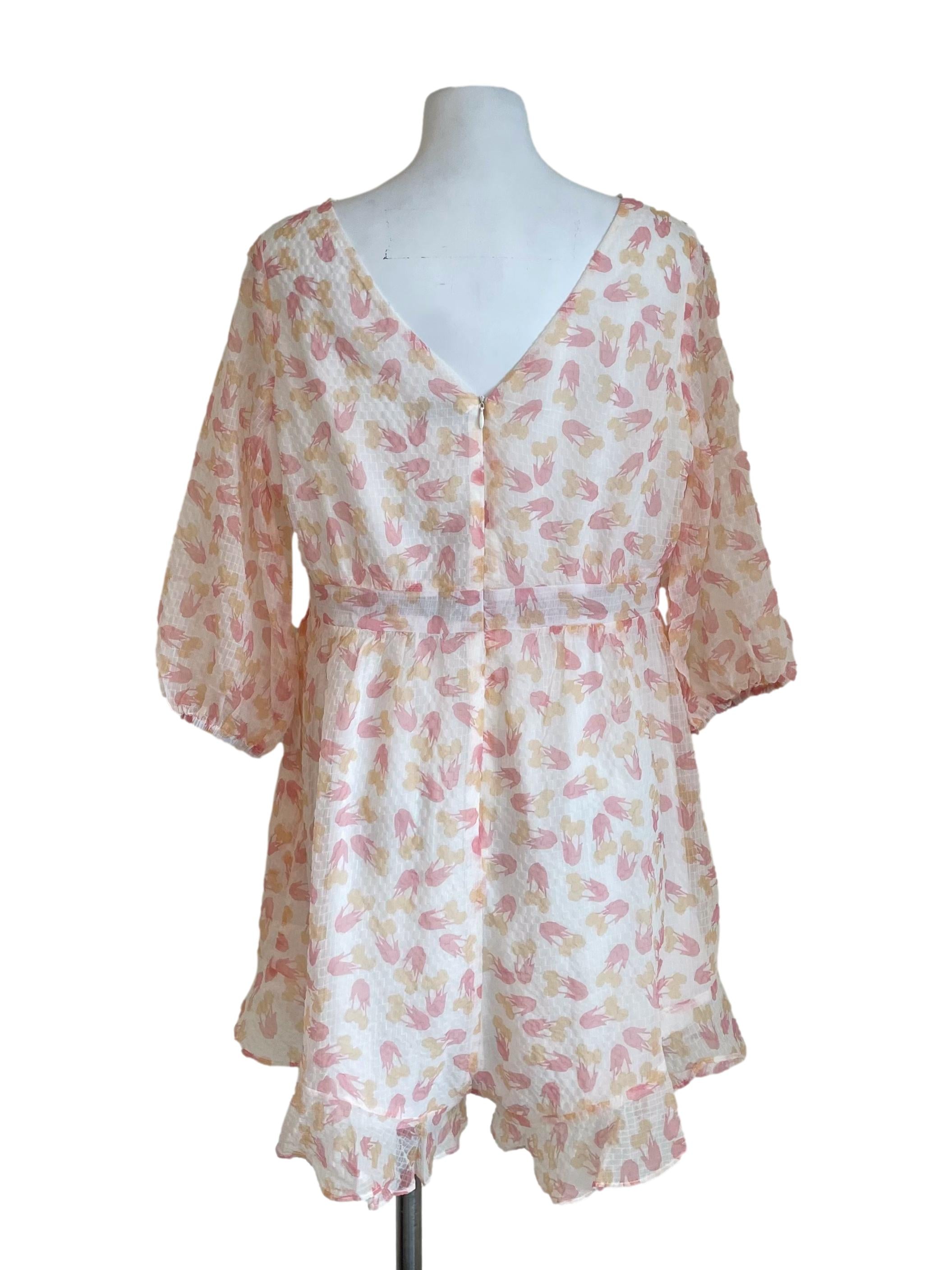 Peach Floral Boat Neck Chiffon Romper