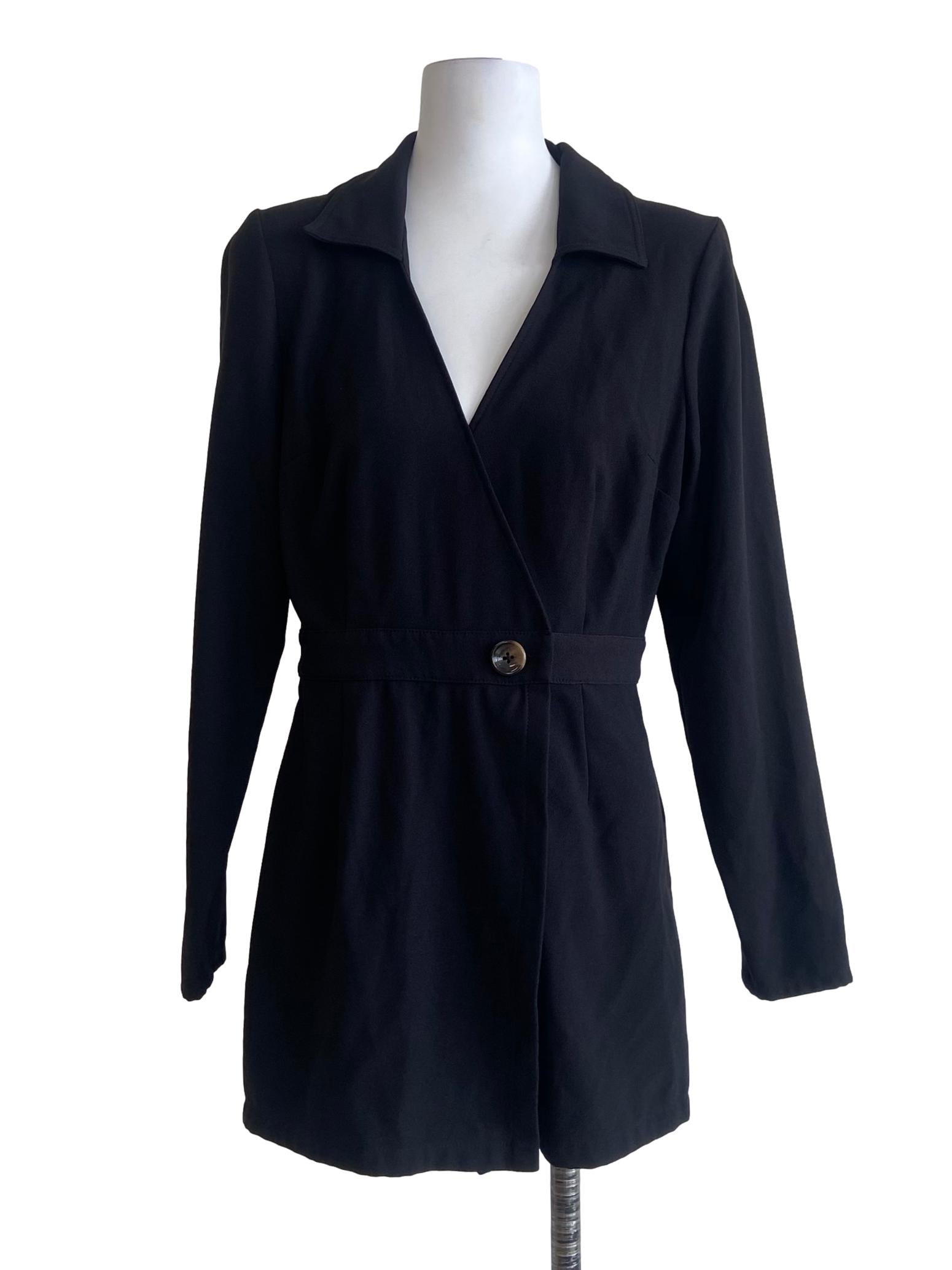 Black V-Neck Twill Romper