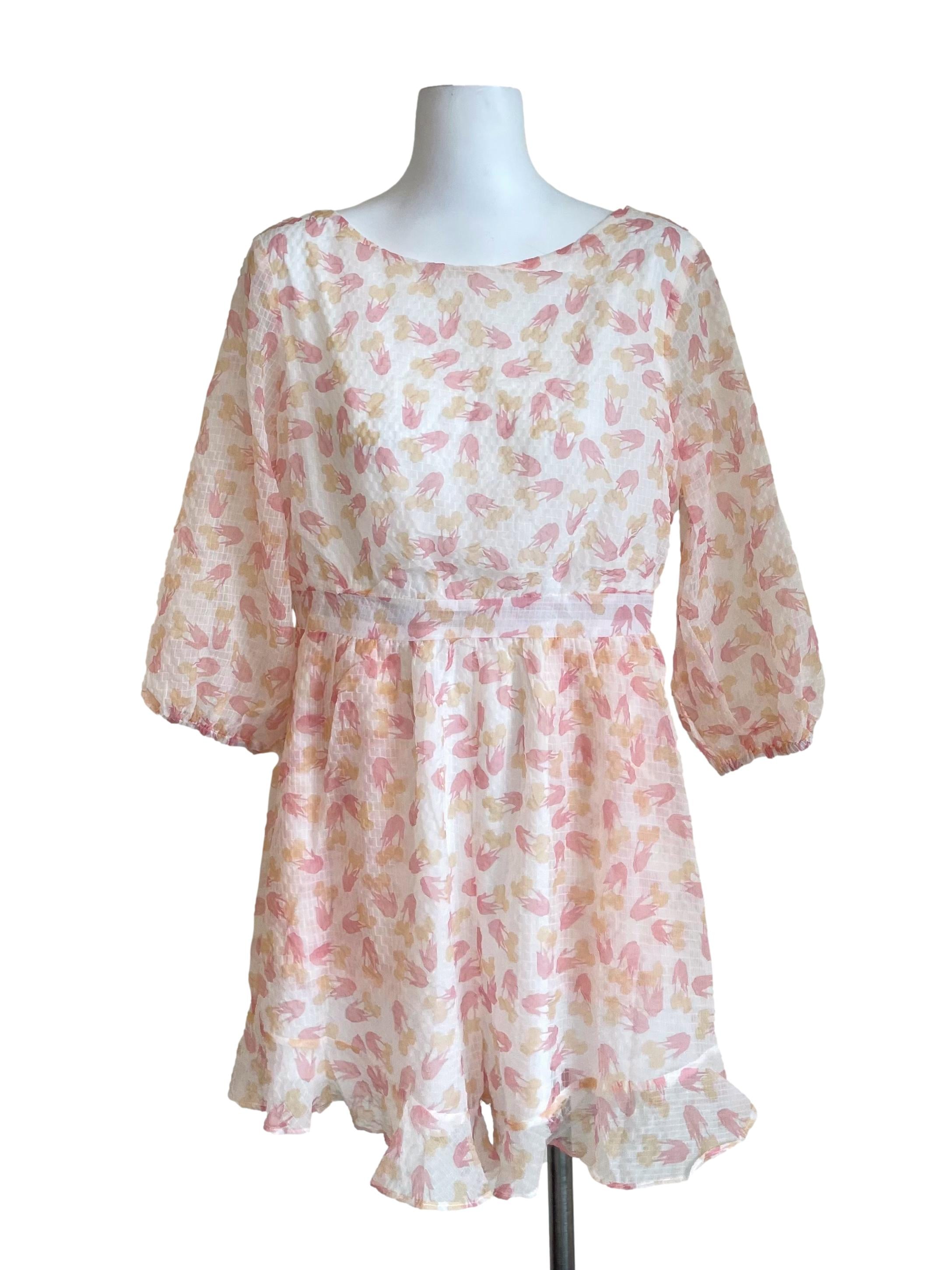 Peach Floral Boat Neck Chiffon Romper