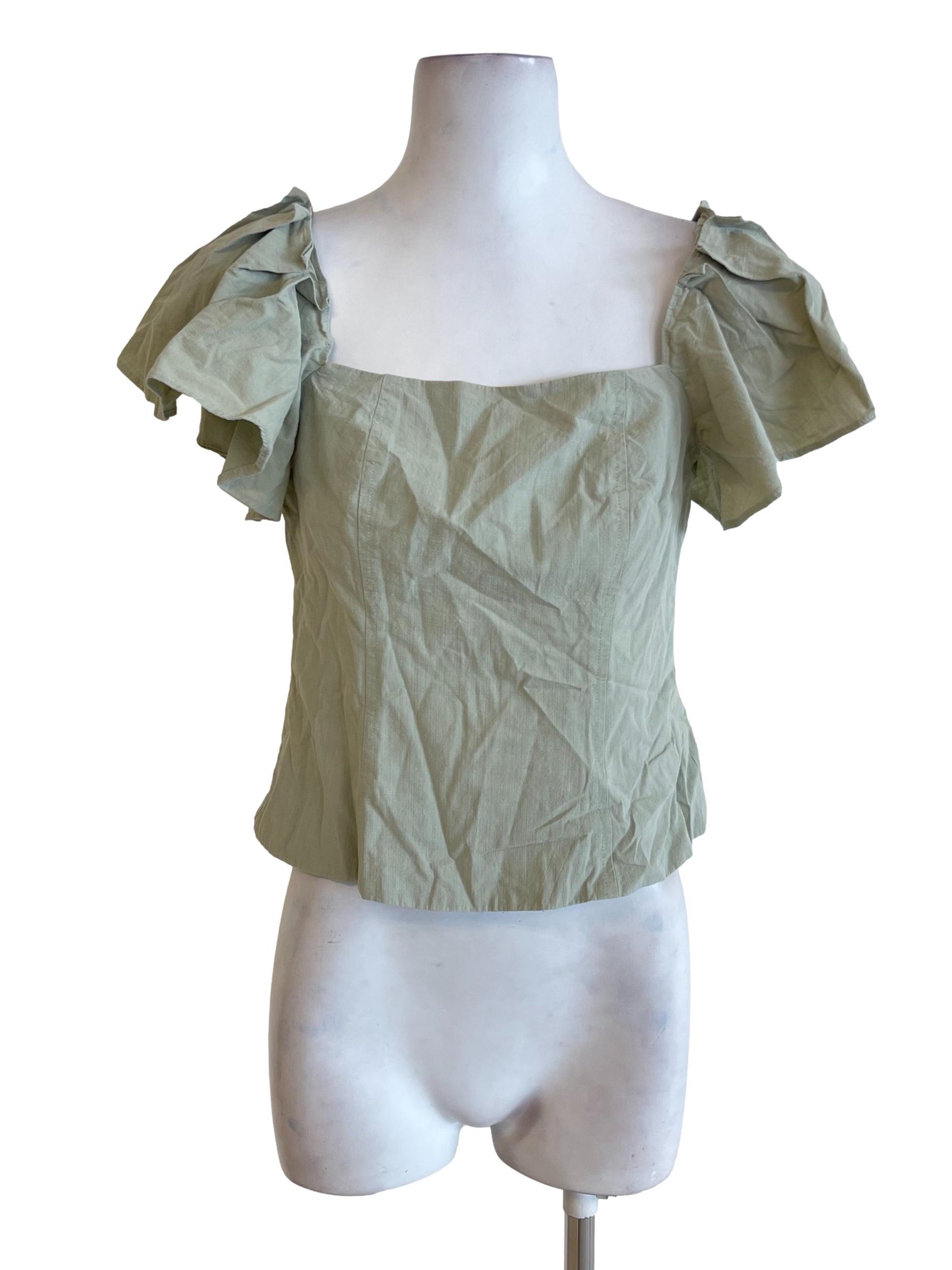 Sage Green Circular Cap Peasant Neck Top