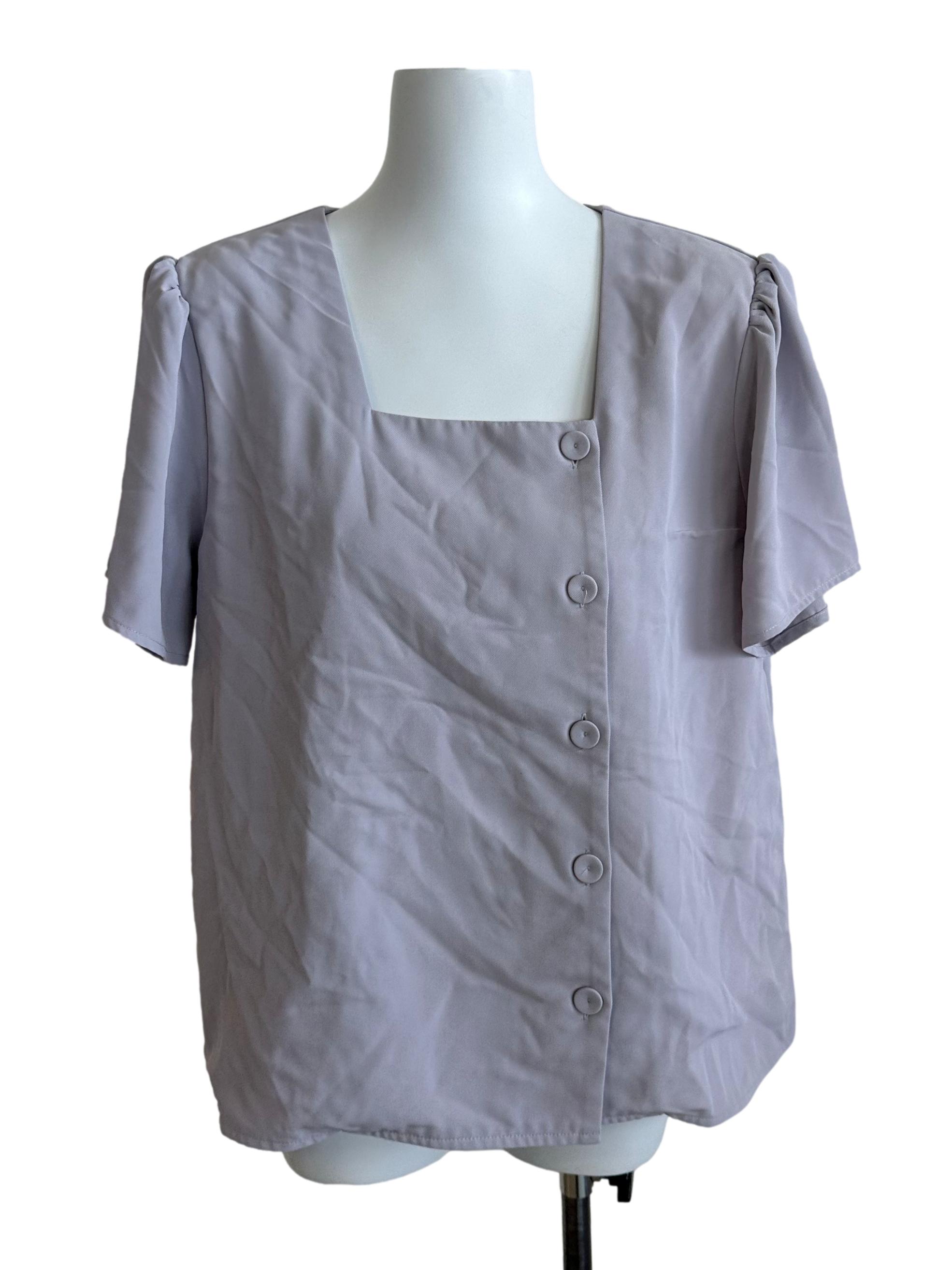 Ash Purple Square Neck Button Blouse
