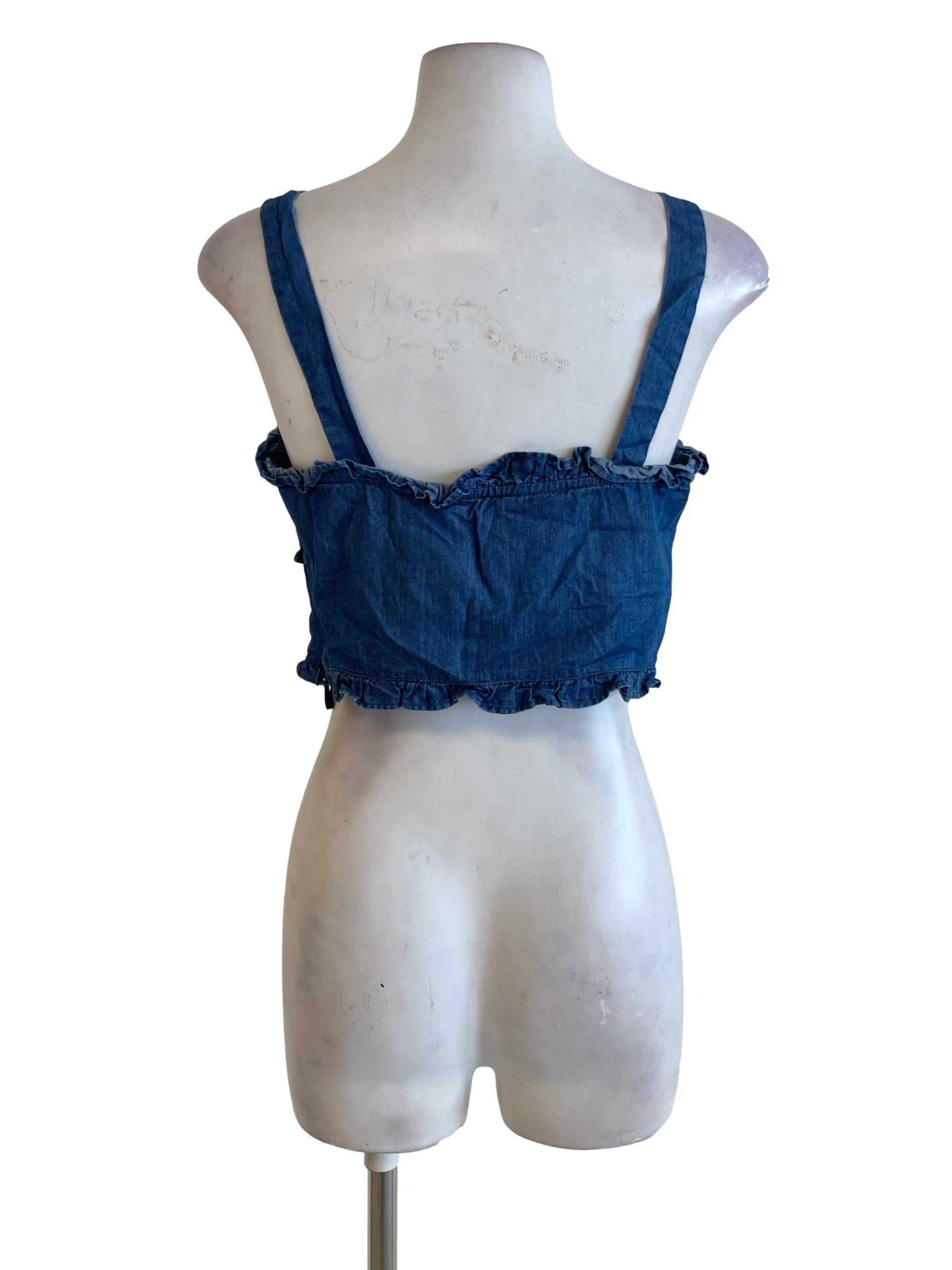 Blue Denim Ruffle Hem Crop Top