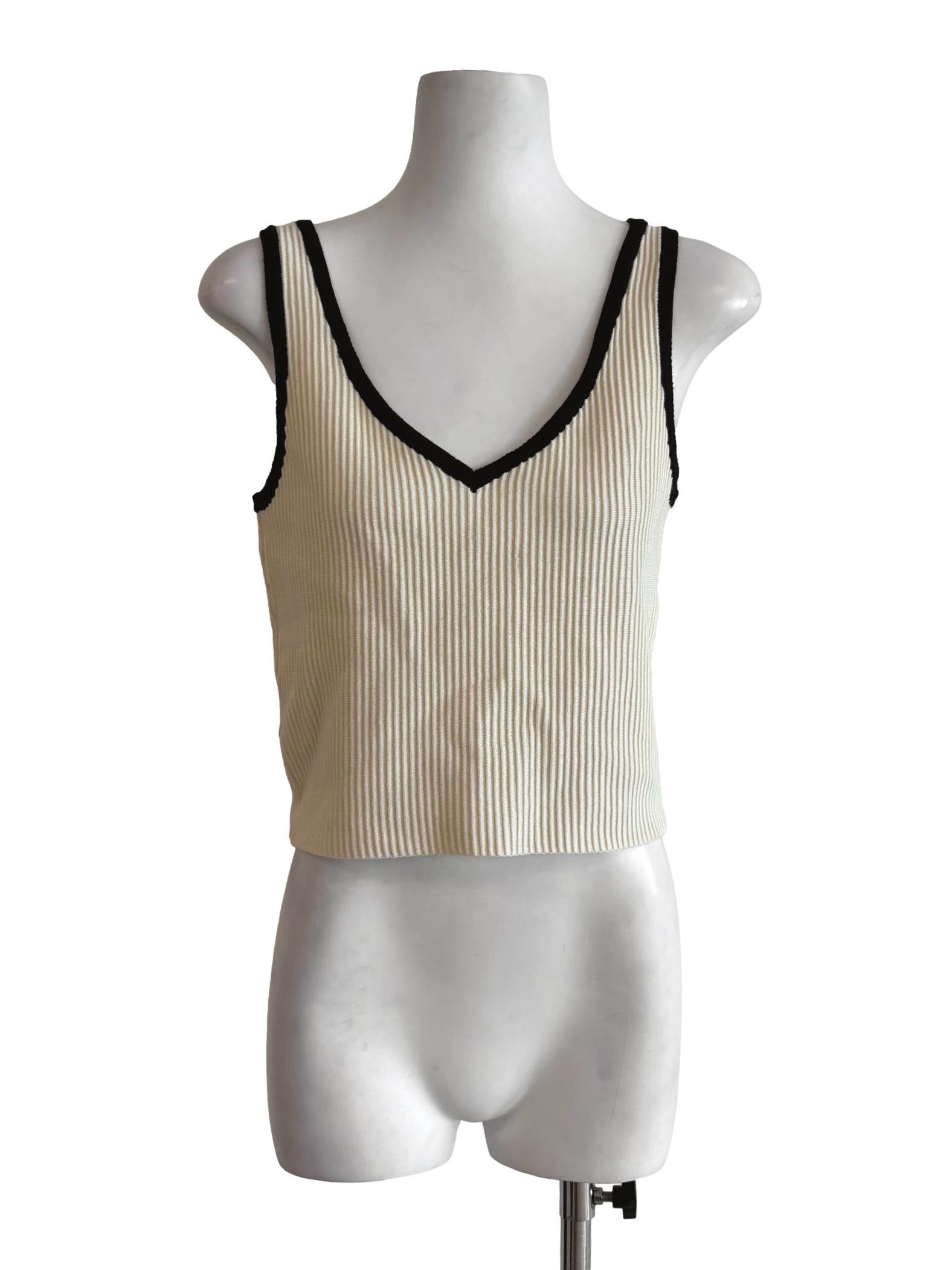 Cream Black Hem Ribbed Top LB