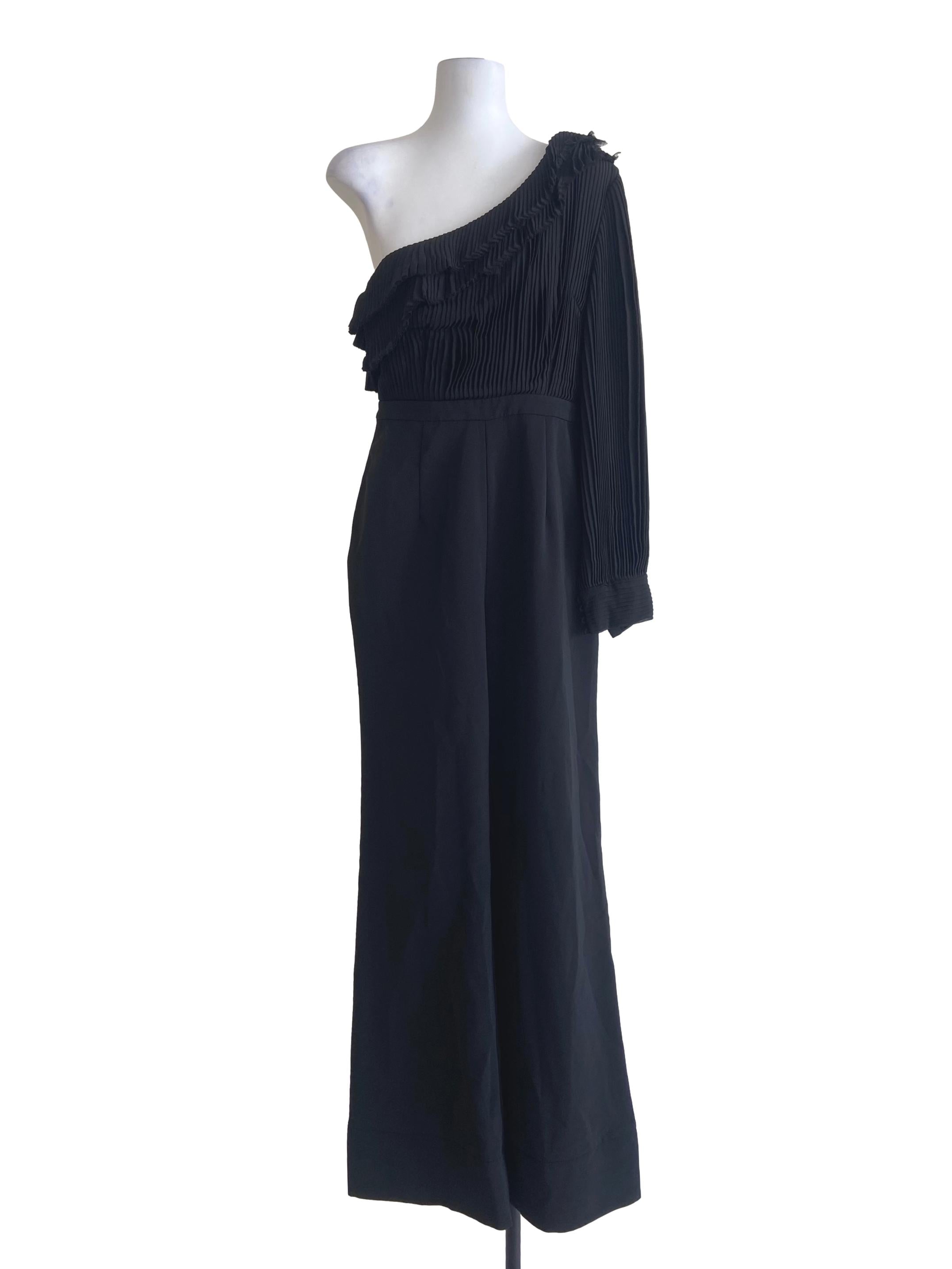 Black Asymmetric Half Pleated Jumpsuit