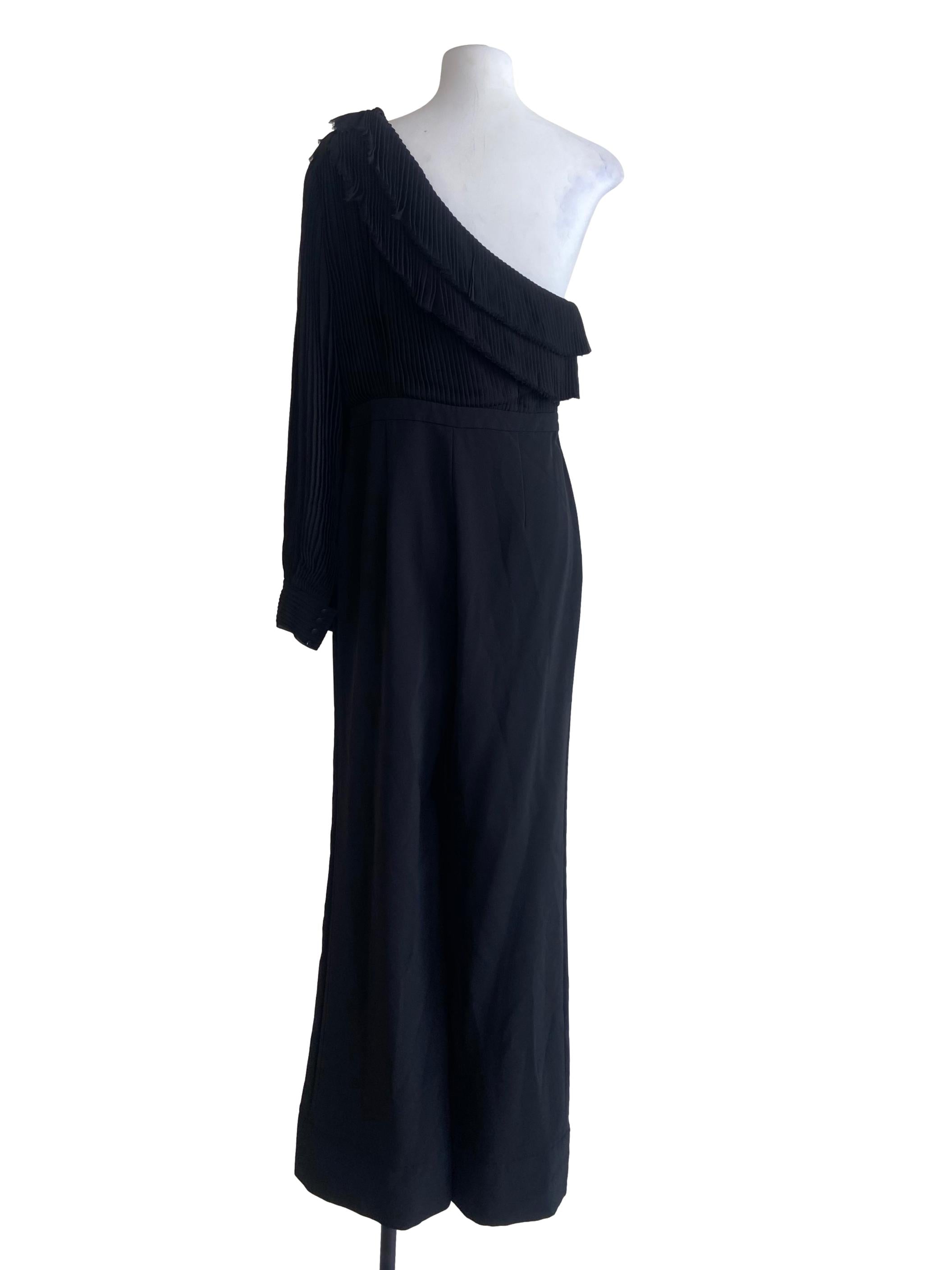Black Asymmetric Half Pleated Jumpsuit