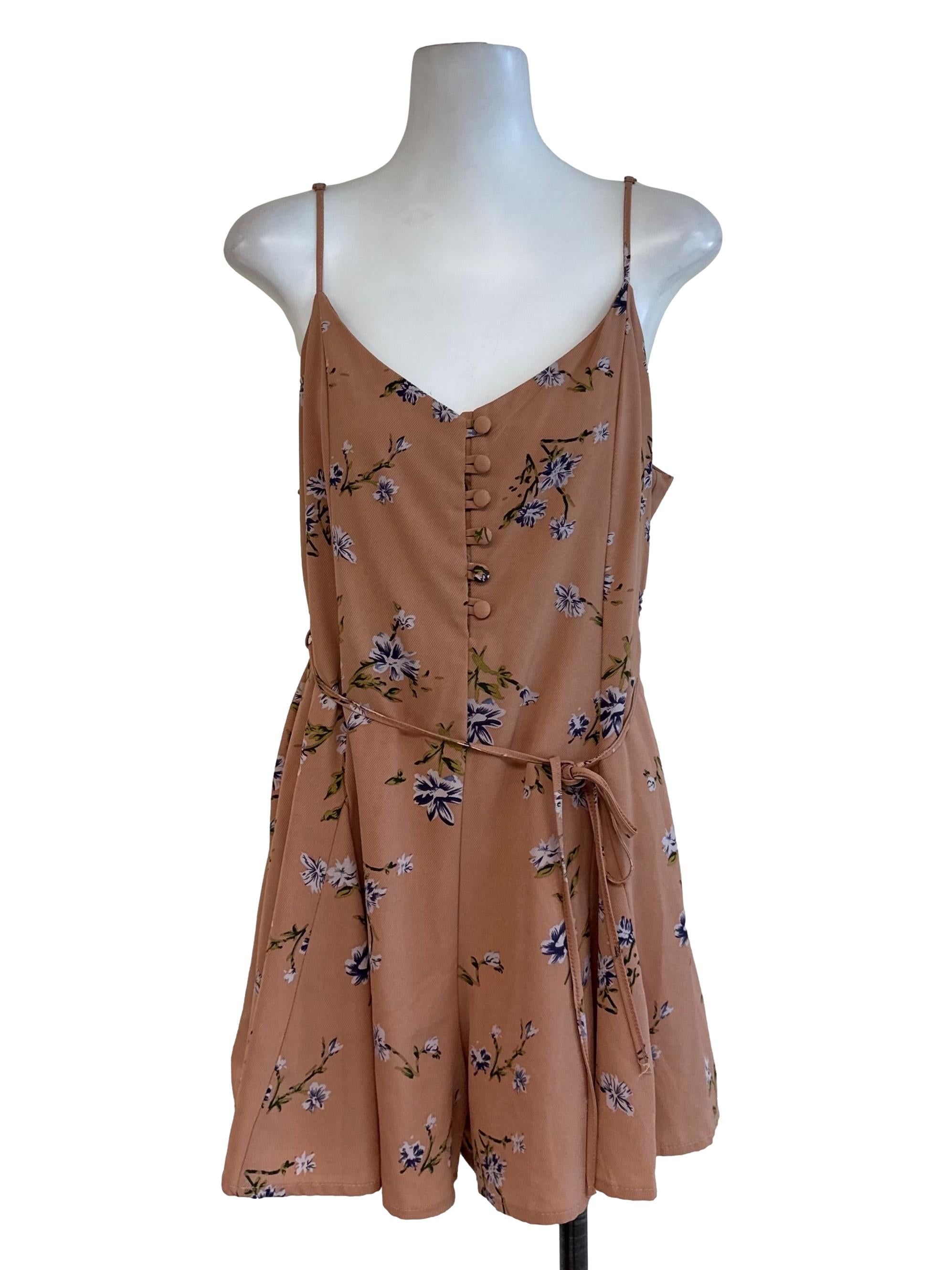 Brick Brown Floral Rompers