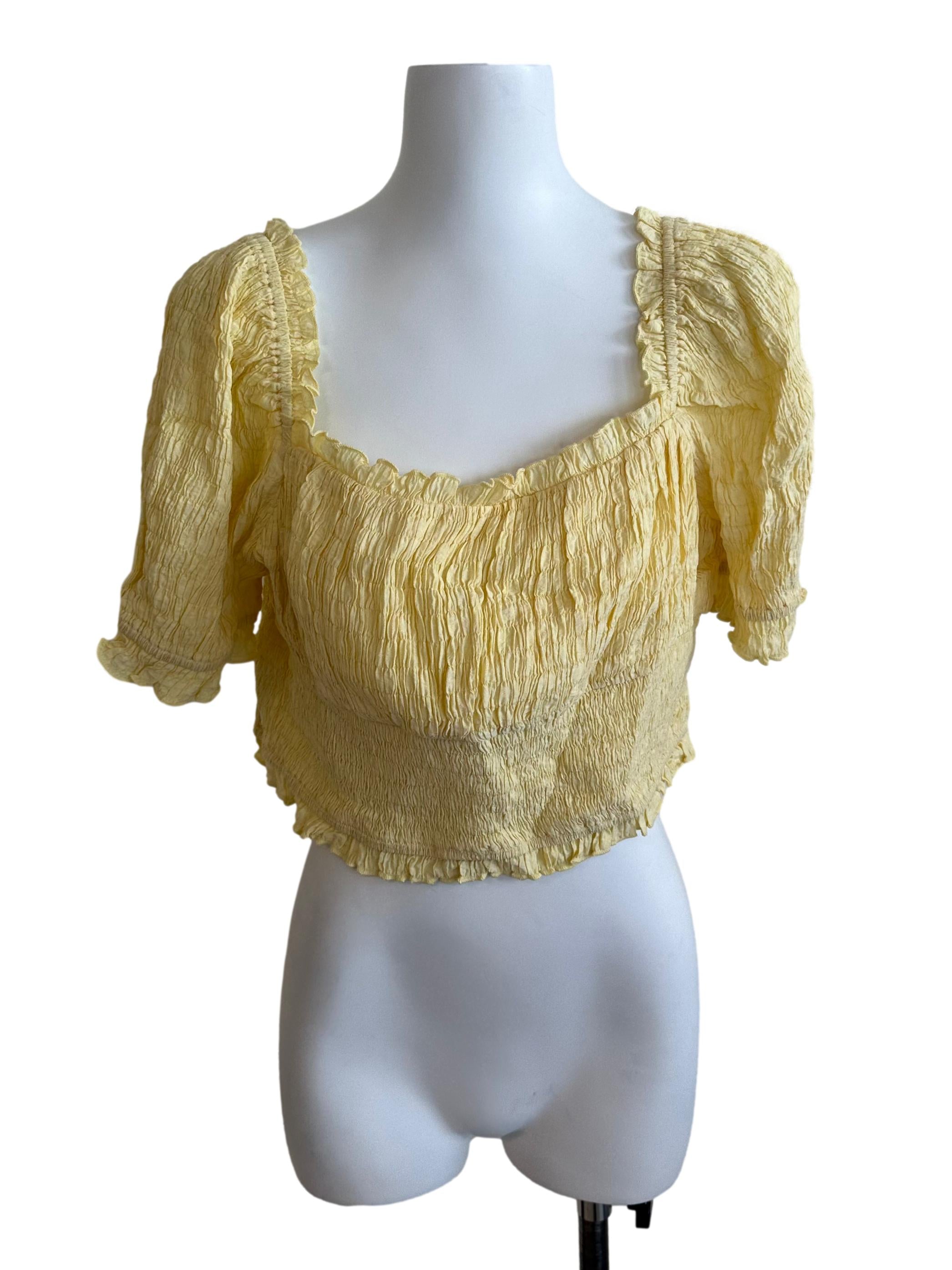 Sunny Yellow Textured Puff Sleeve Top