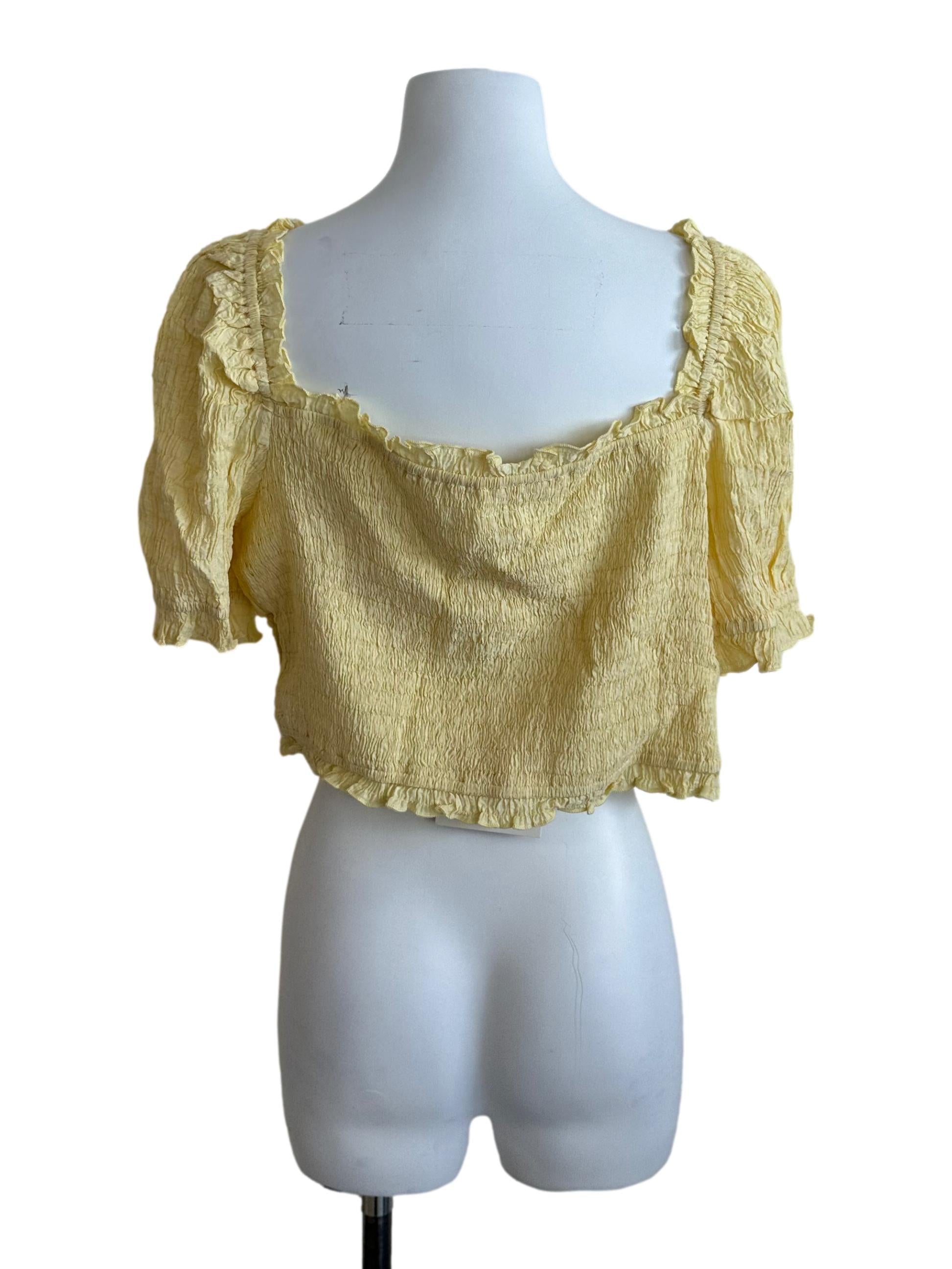 Sunny Yellow Textured Puff Sleeve Top