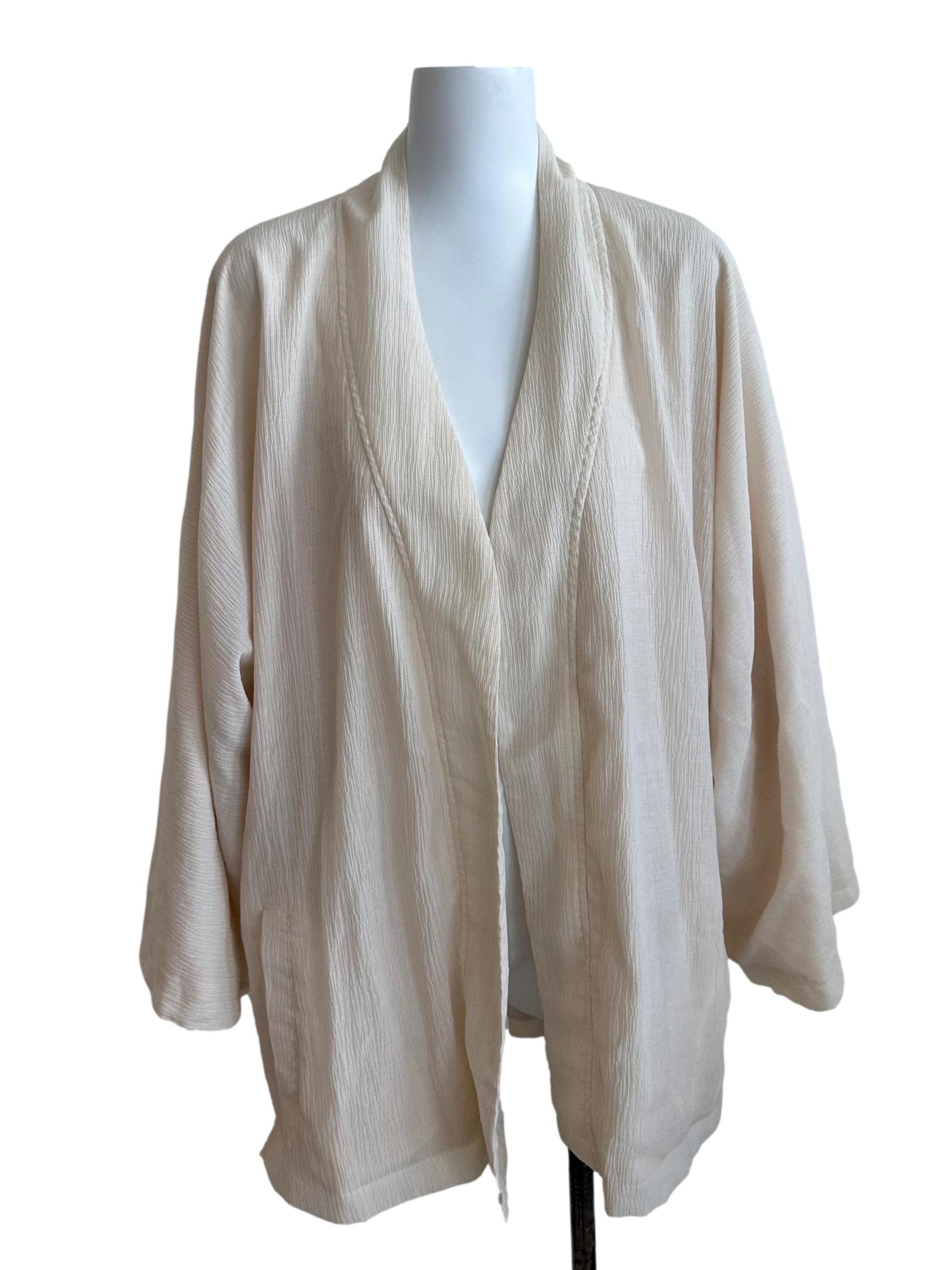 Cream Beige Textured Front Open Cardigan