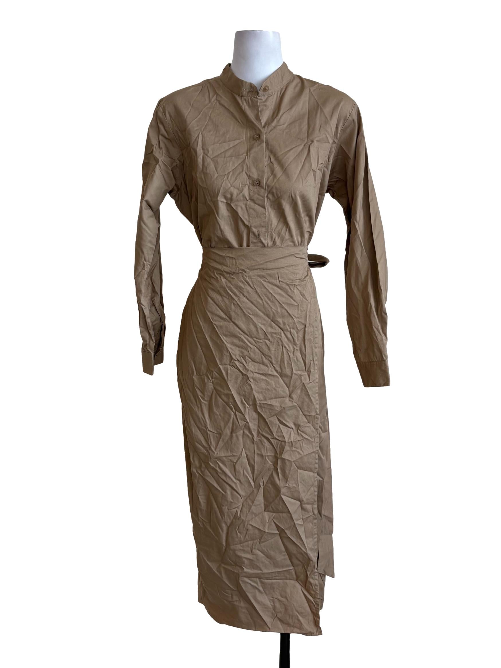 Khaki Button Wrap Dress