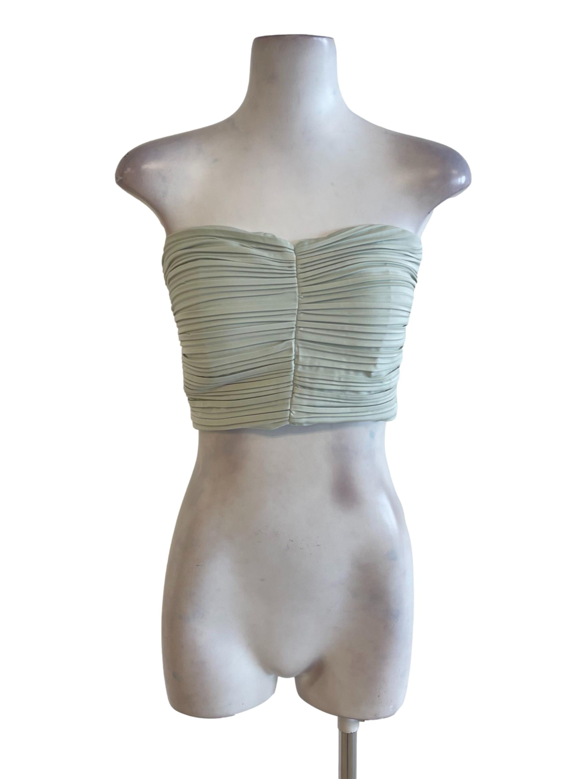 Light Sage Green Pleated Strapless Top