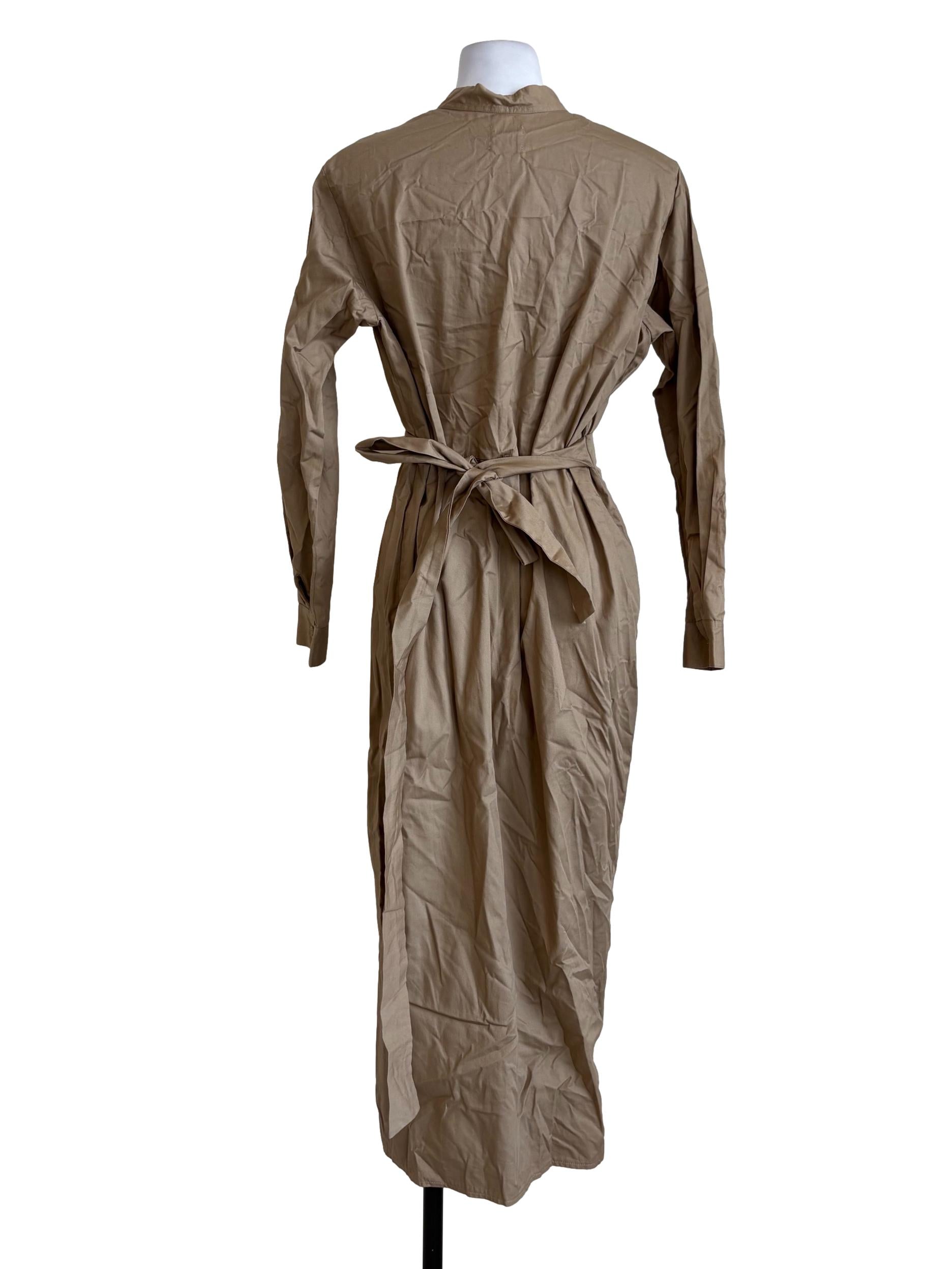 Khaki Button Wrap Dress