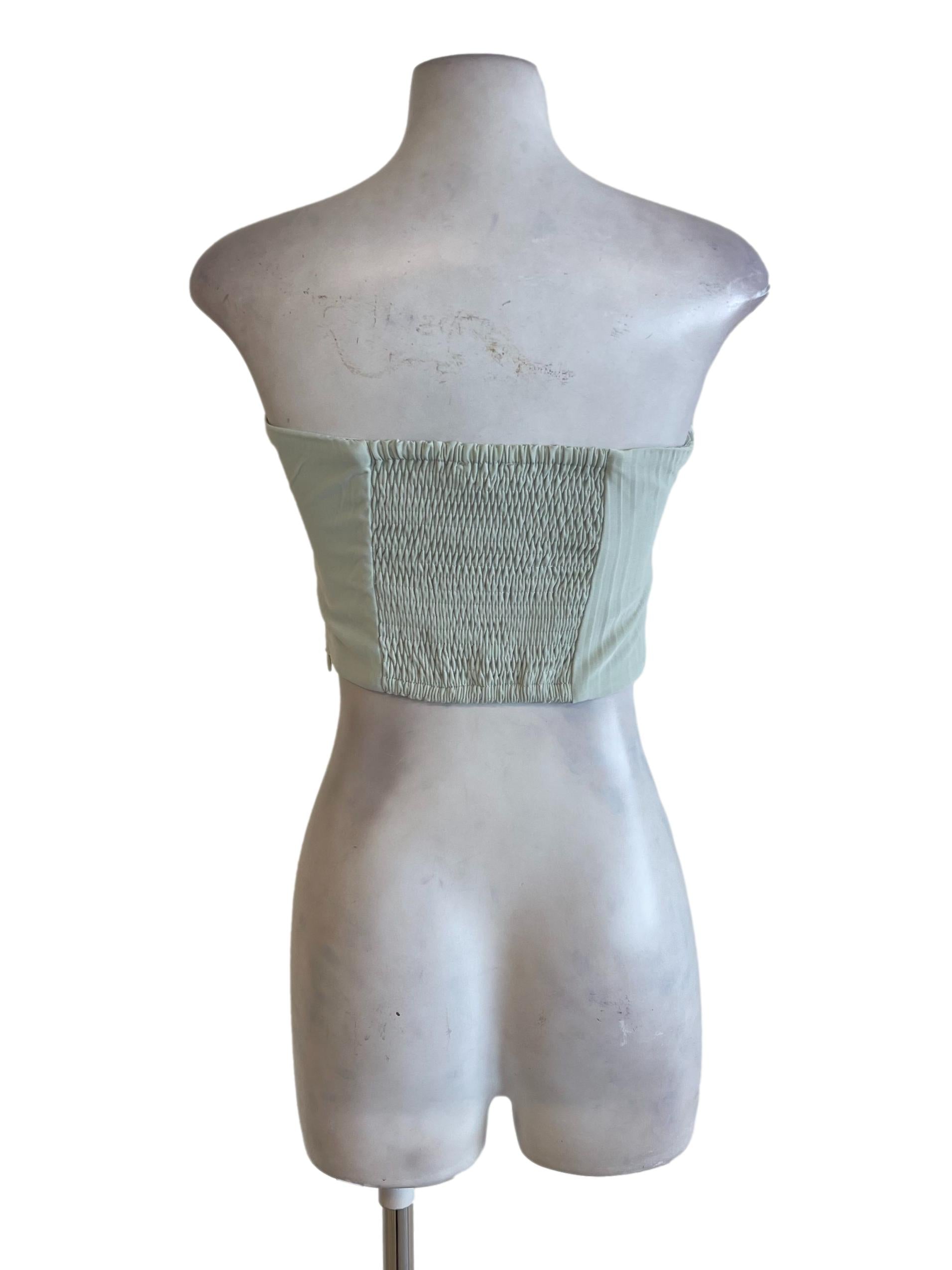 Light Sage Green Pleated Strapless Top