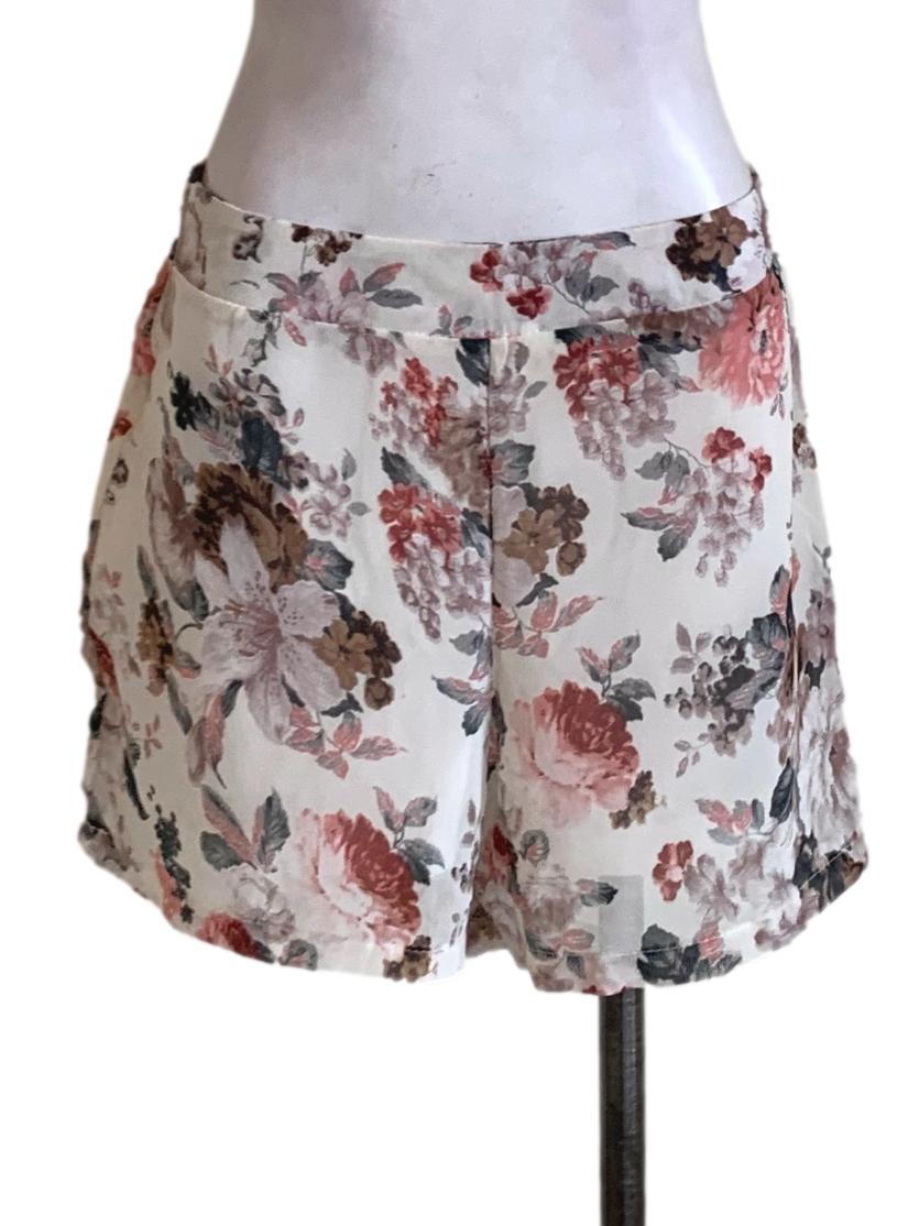 Cream Floral High-Waisted Shorts