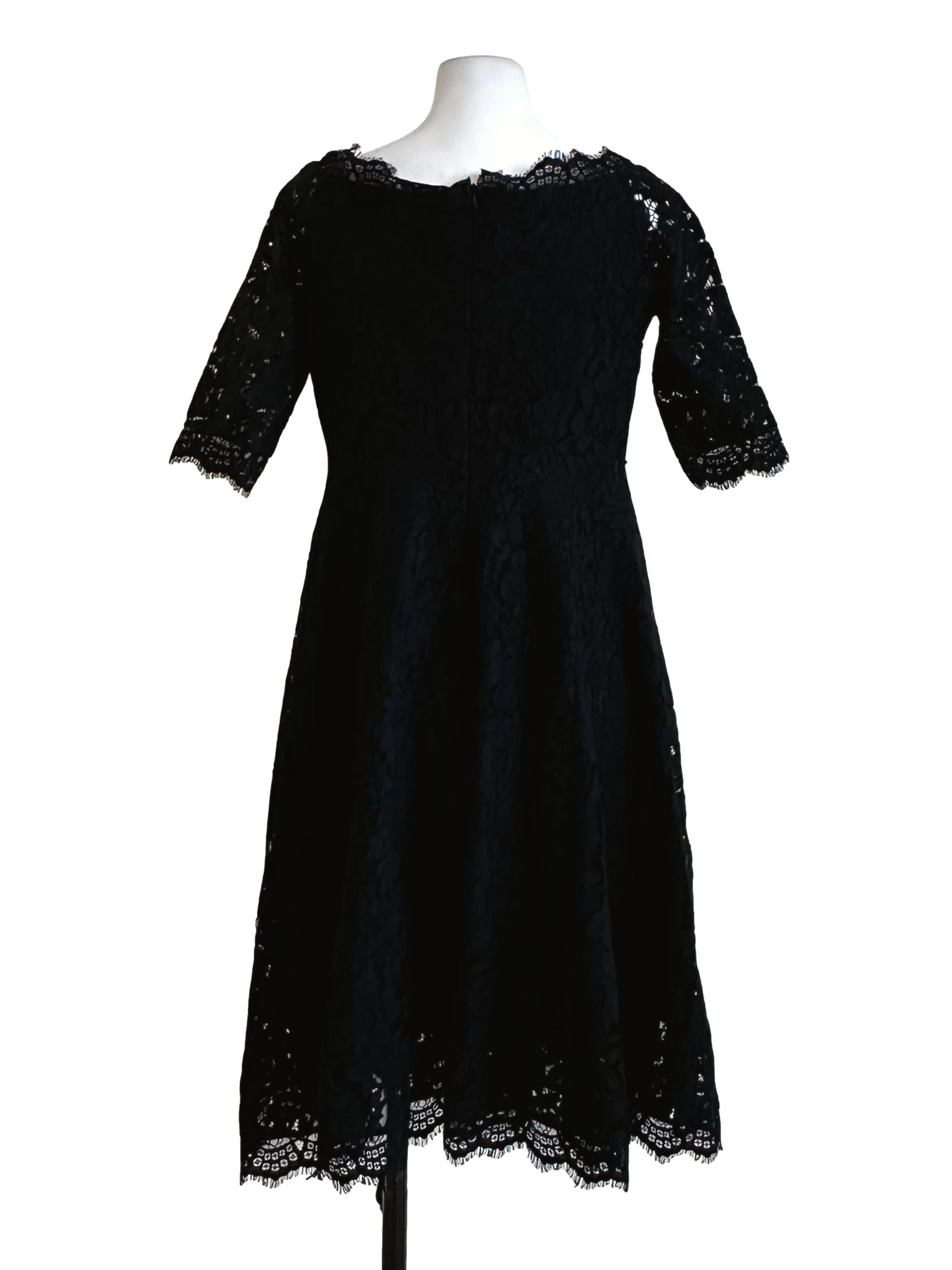 Black Lace Pattern Midi Dress