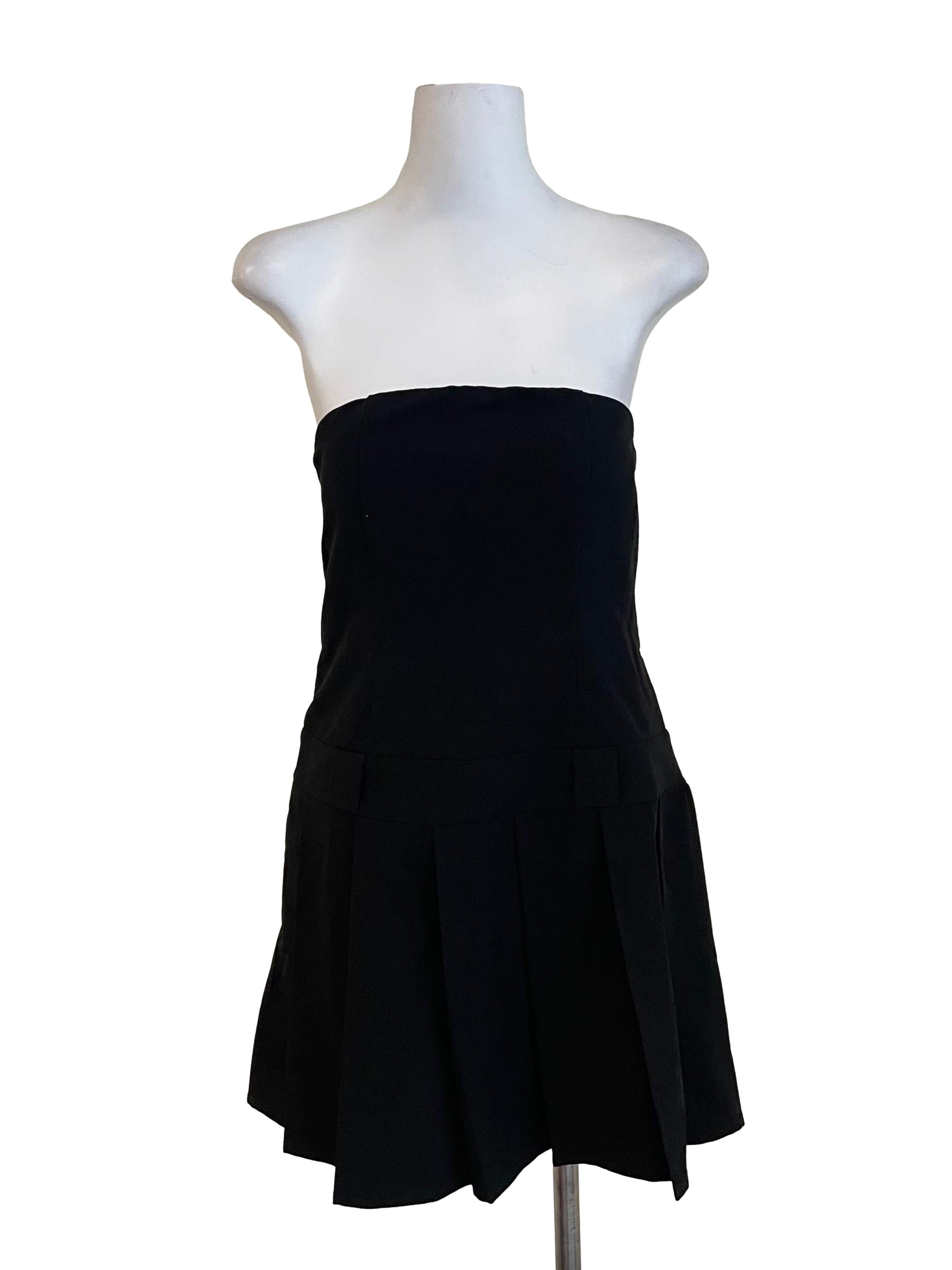 Black Pleated Strapless Dress