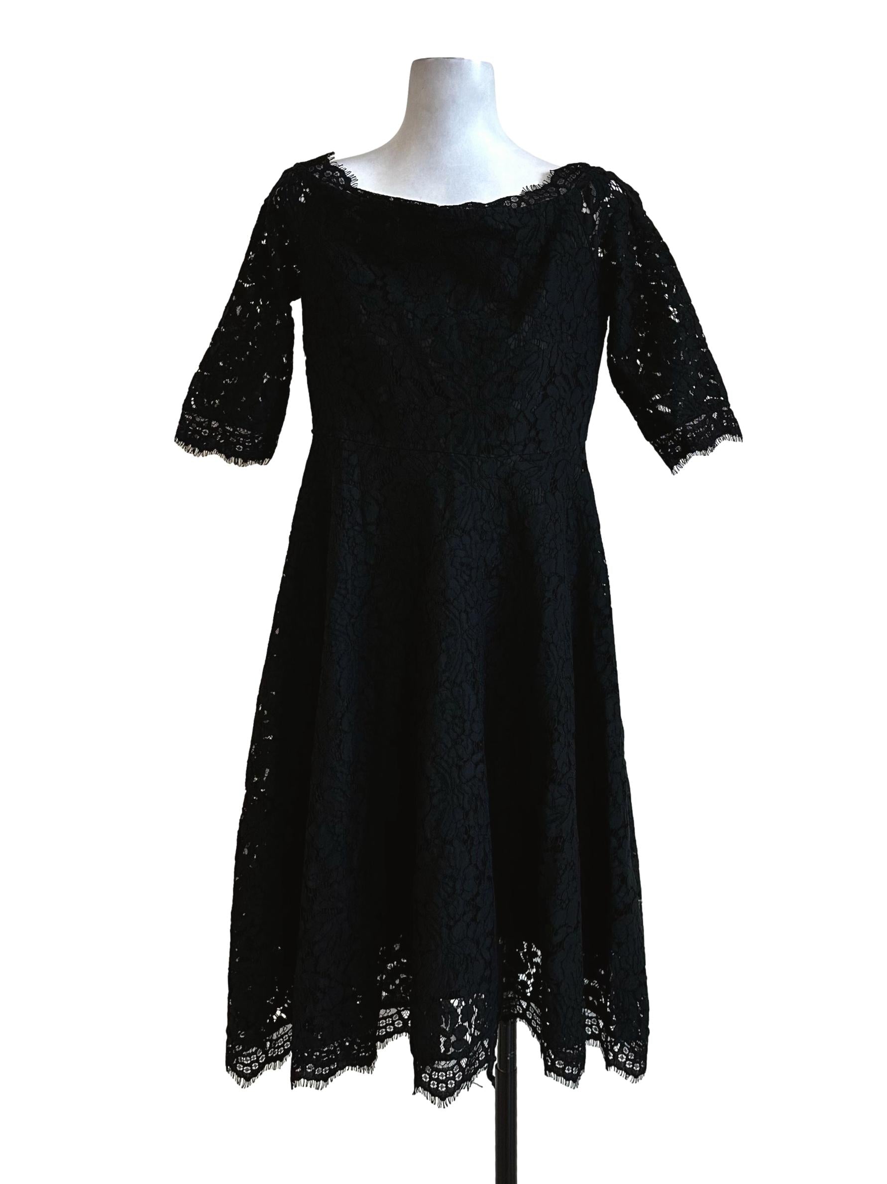 Black Lace Pattern Midi Dress
